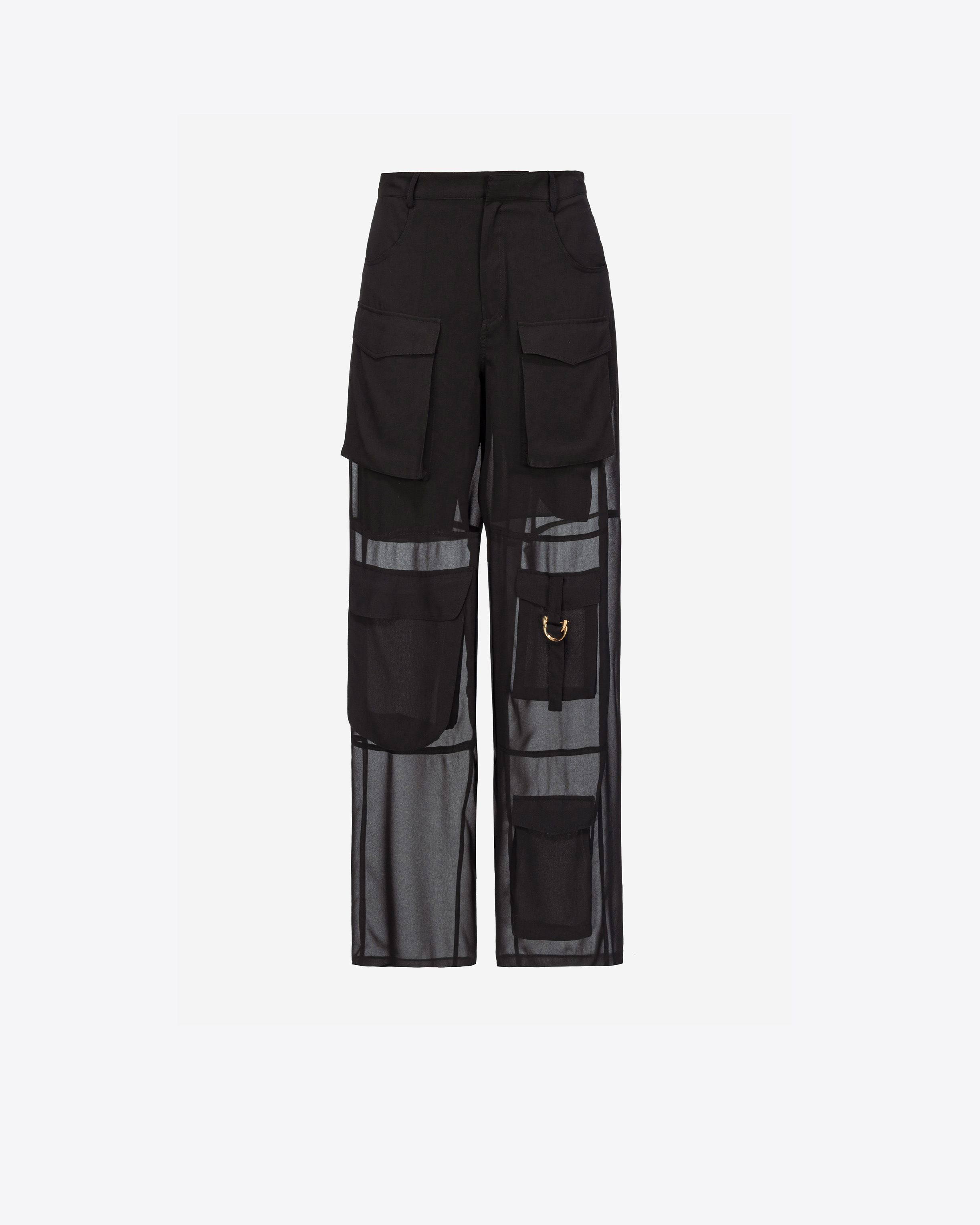 Pinko Georgette Cargo Trousers In Nero Limousine