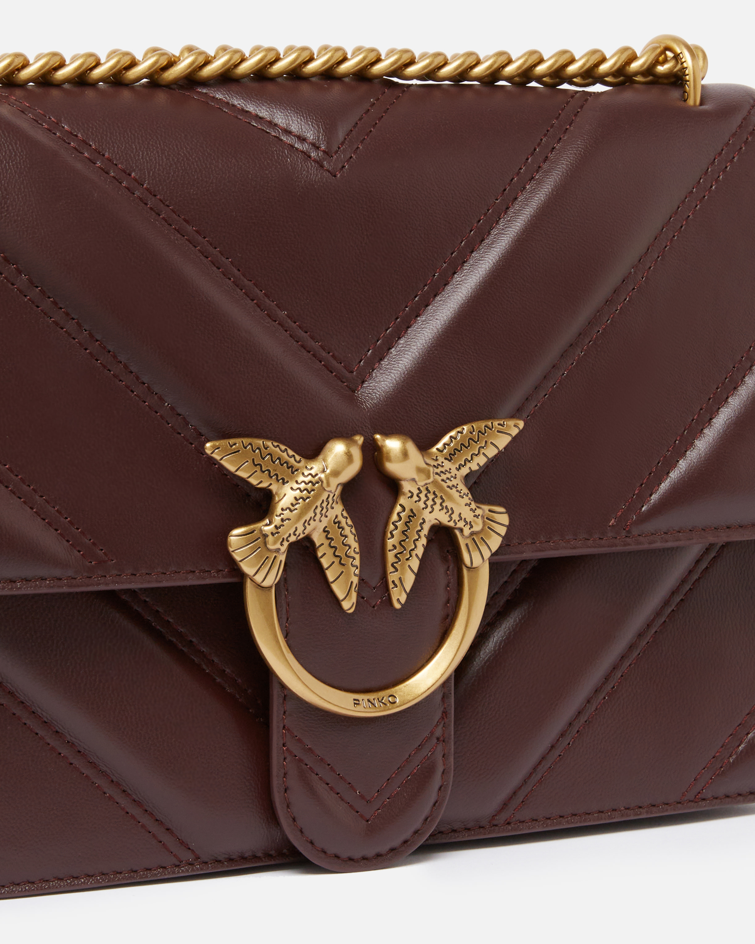 Pinko Love Bag Quilted Shoulder Bag With V-design And Logo In Catawba Grape-antique Gold