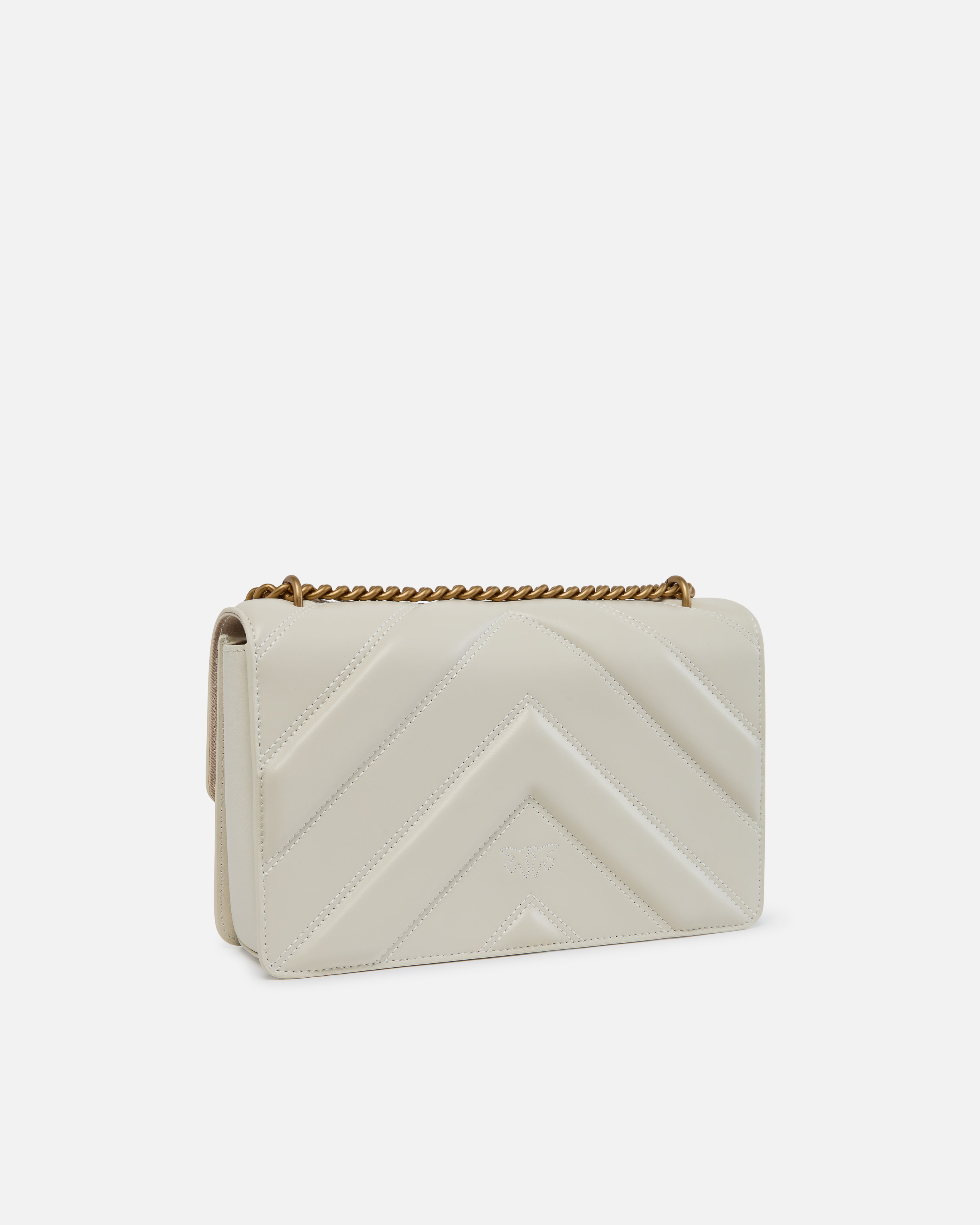 Pinko Love Bag Quilted Crossbody Bag With Chevron Motif And Logo In White+white-antique Gold