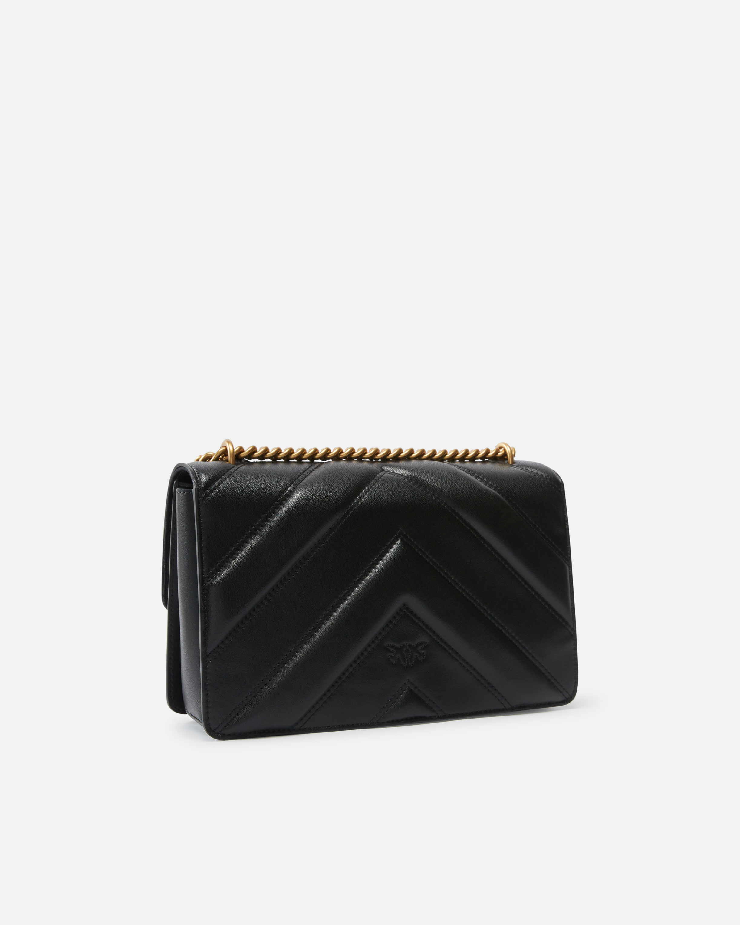 Pinko Love Bag Quilted Shoulder Bag With V-design And Logo In Black-antique Gold