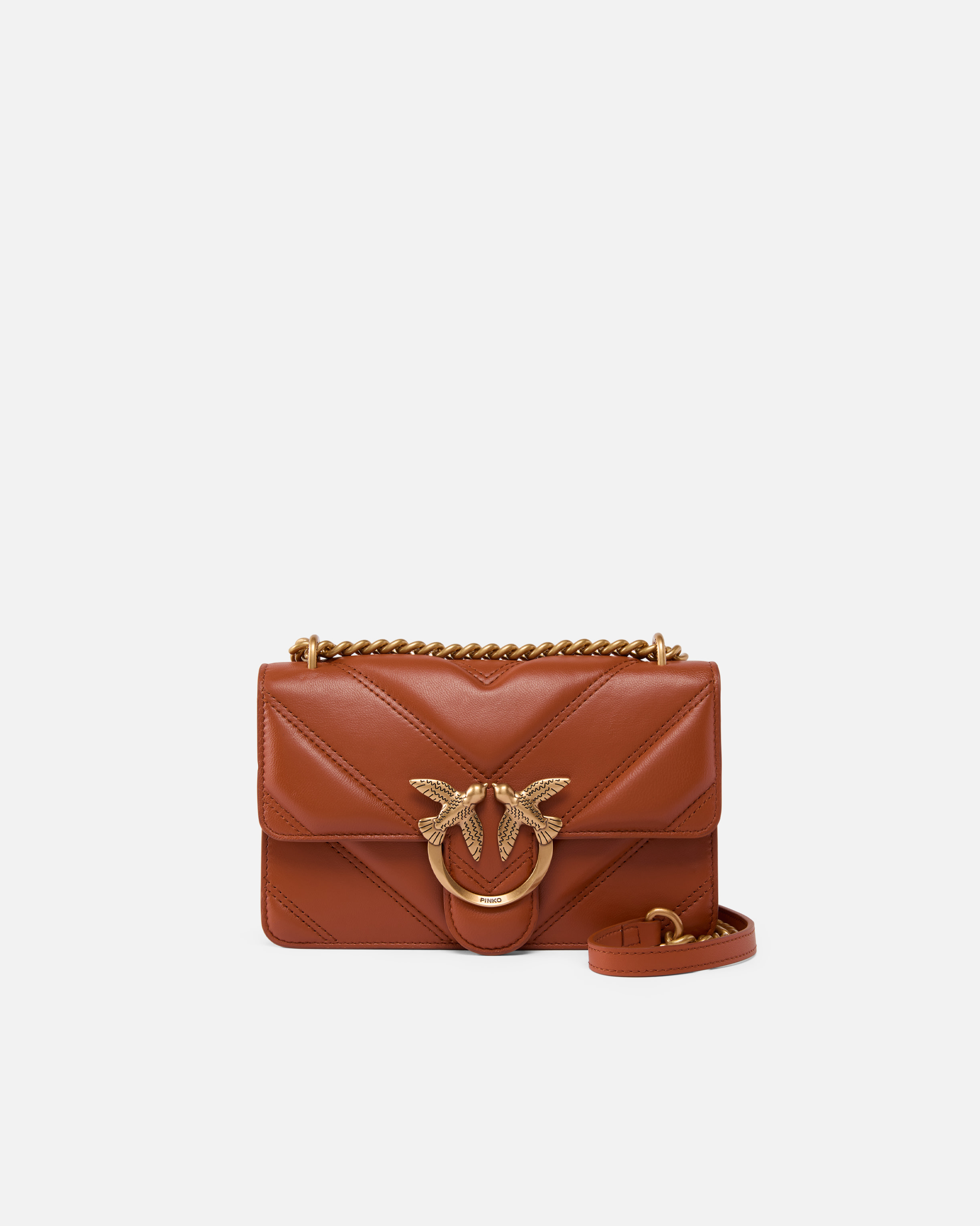 Pinko Chevron Quilted Nappa Mini Love Bag With Shoulder Strap In Crude Brick-antique Gold