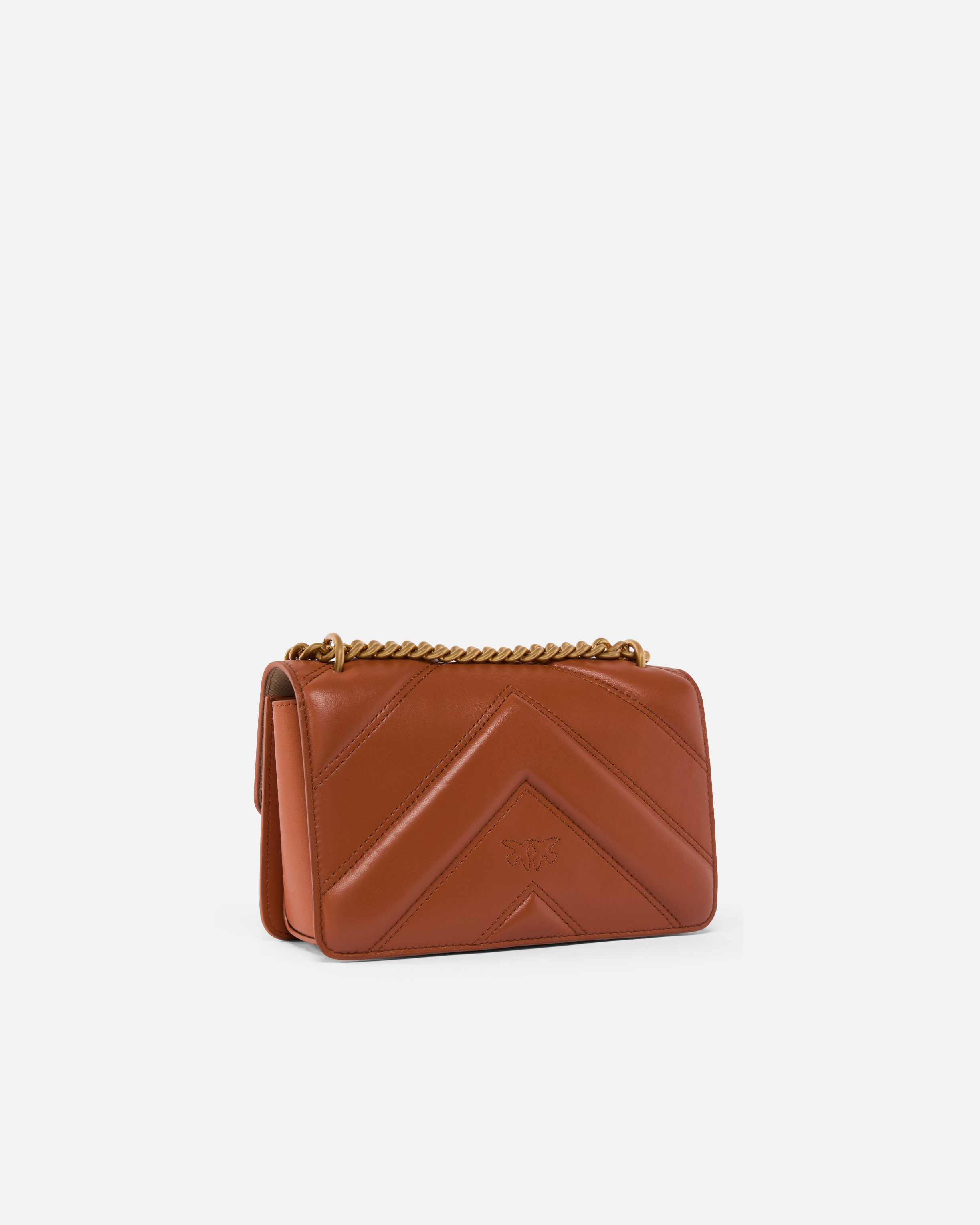 Pinko Chevron Quilted Nappa Mini Love Bag With Shoulder Strap In Crude Brick-antique Gold