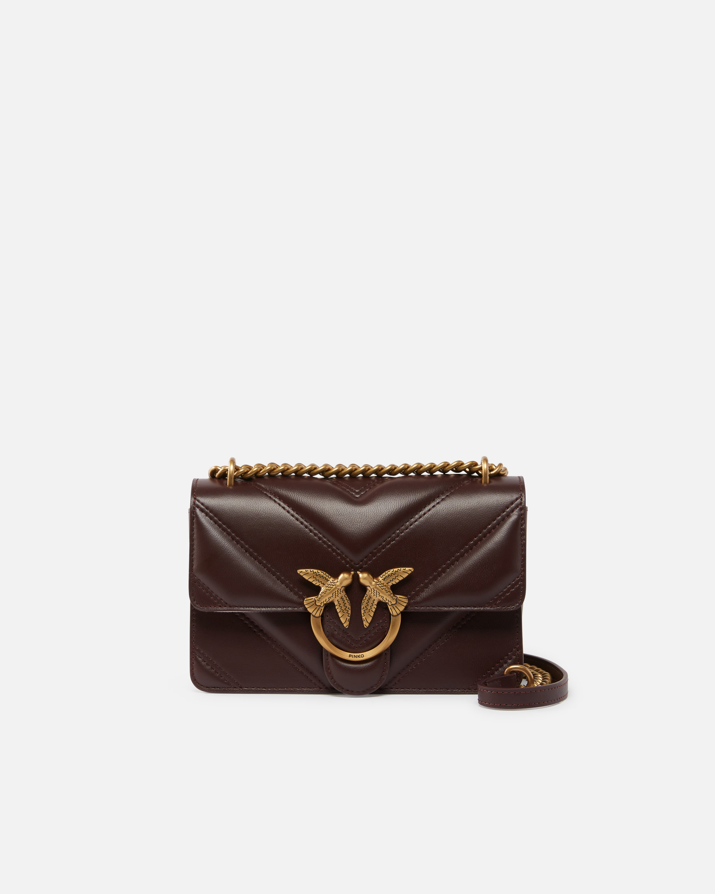 Pinko Love Bag Mini Chevron-quilted Nappa Leather Crossbody Bag In Uva Di Catawba-antique Gold