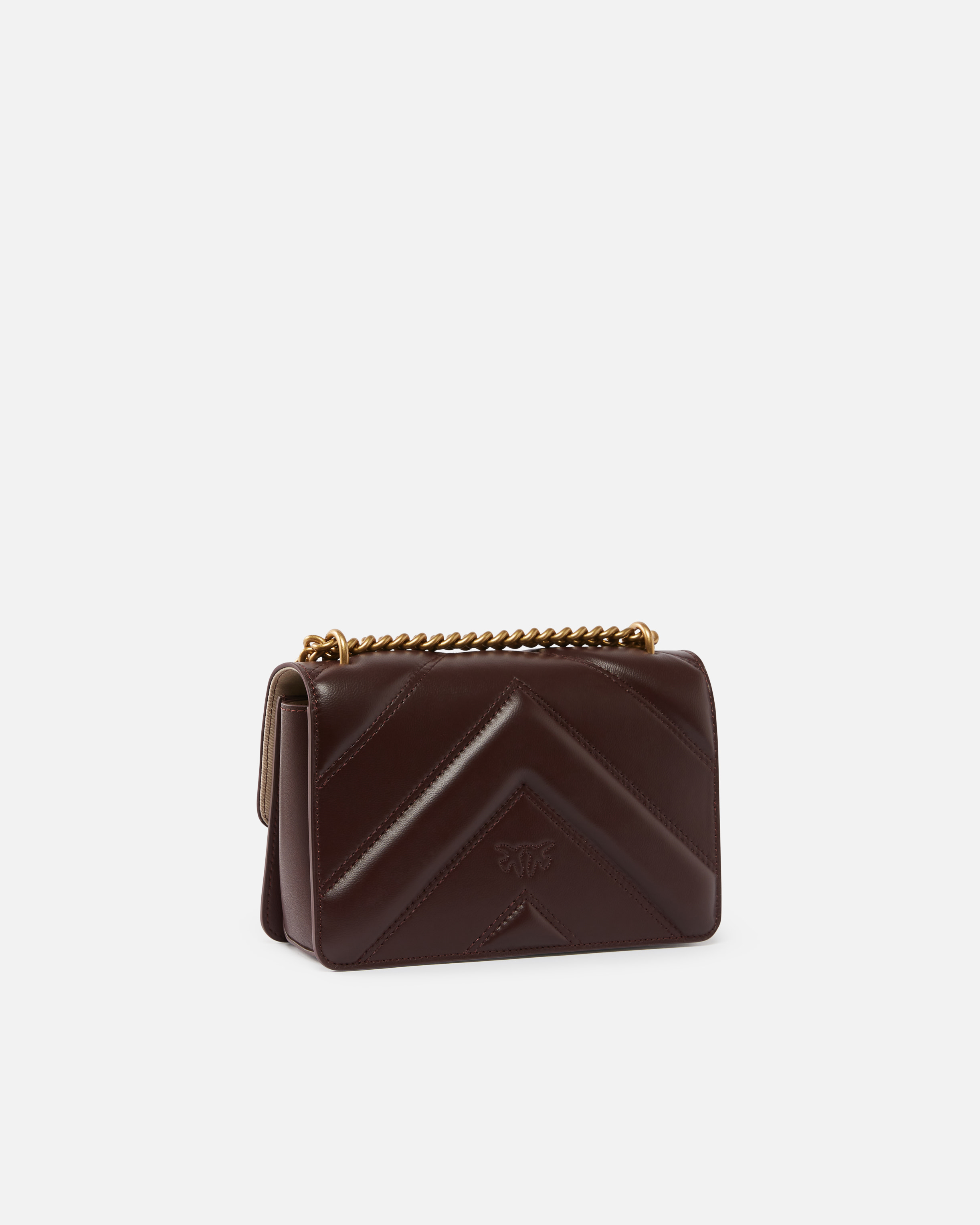 Pinko Love Bag Mini Chevron-quilted Nappa Leather Crossbody Bag In Uva Di Catawba-antique Gold