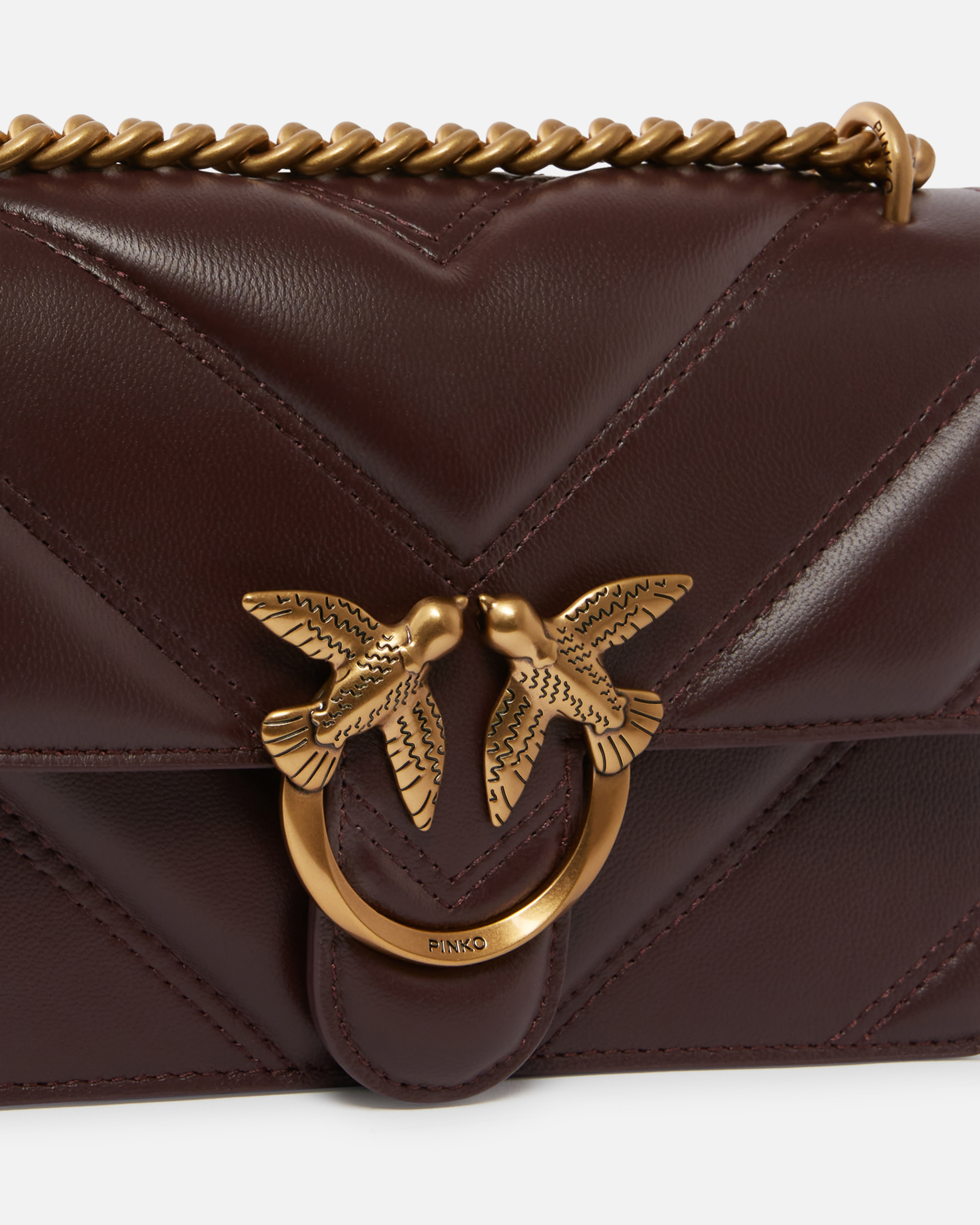 Pinko Love Bag Mini Chevron-quilted Nappa Leather Crossbody Bag In Uva Di Catawba-antique Gold