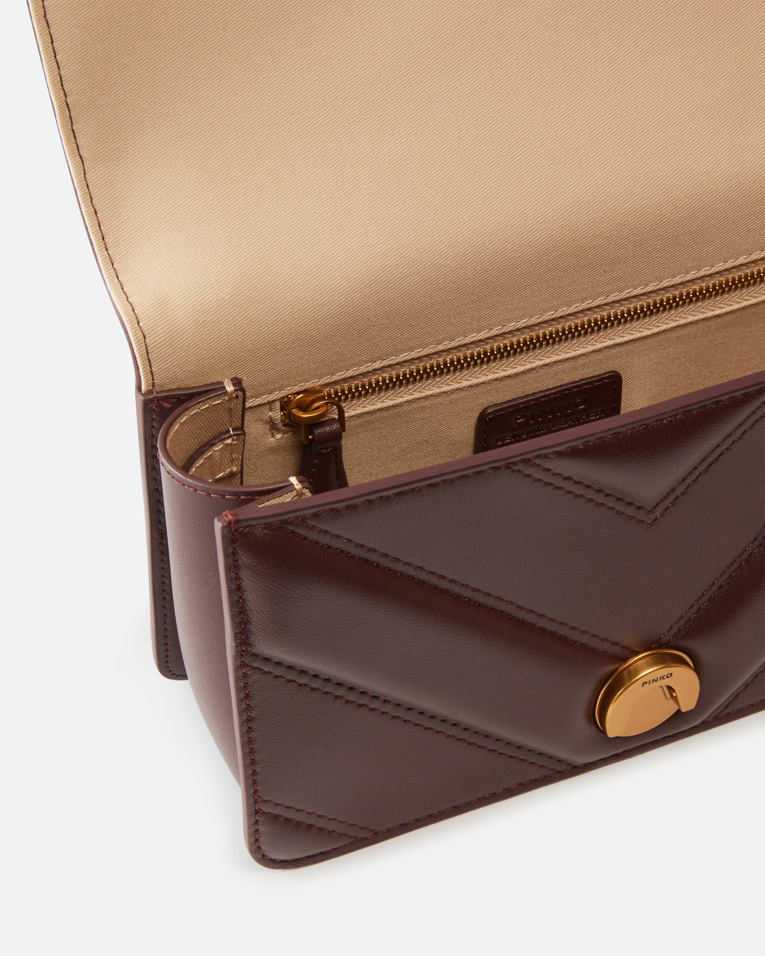 Pinko Love Bag Mini Chevron-quilted Nappa Leather Crossbody Bag In Uva Di Catawba-antique Gold