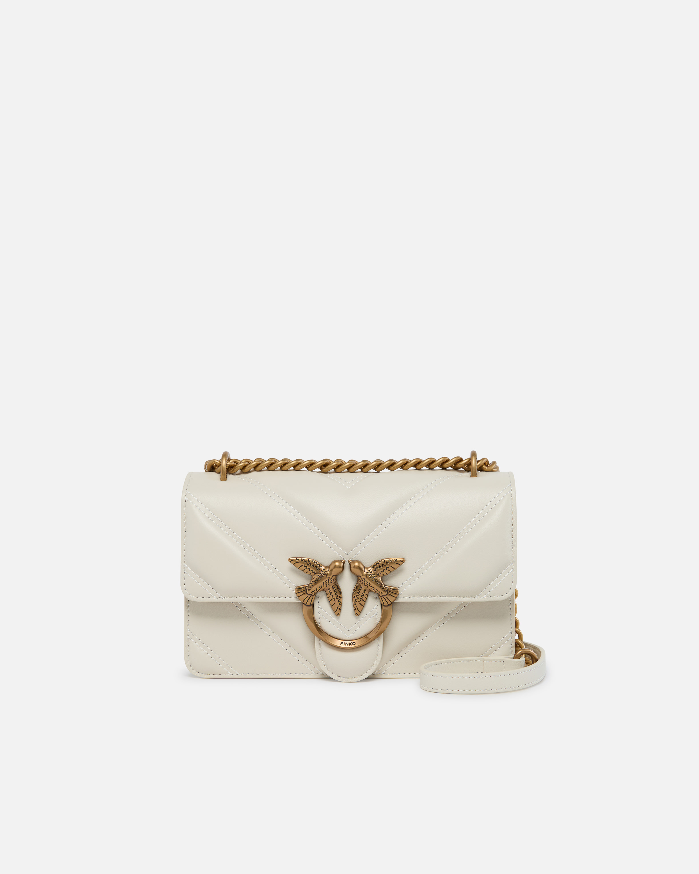 Pinko Love Bag Mini Chevron-quilted Nappa Leather Crossbody Bag In White+white-antique Gold