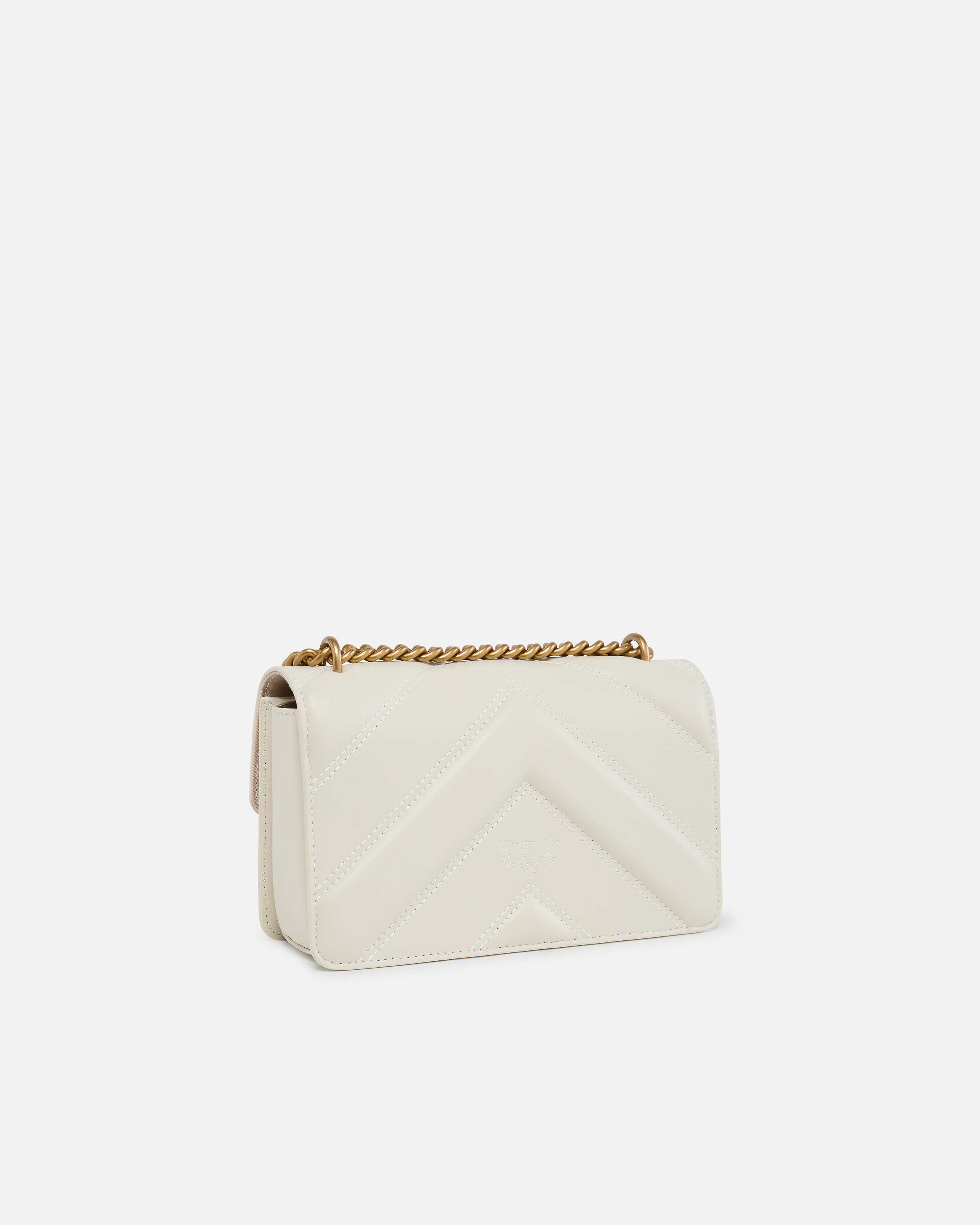 Pinko Love Bag Mini Chevron-quilted Nappa Leather Crossbody Bag In White+white-antique Gold