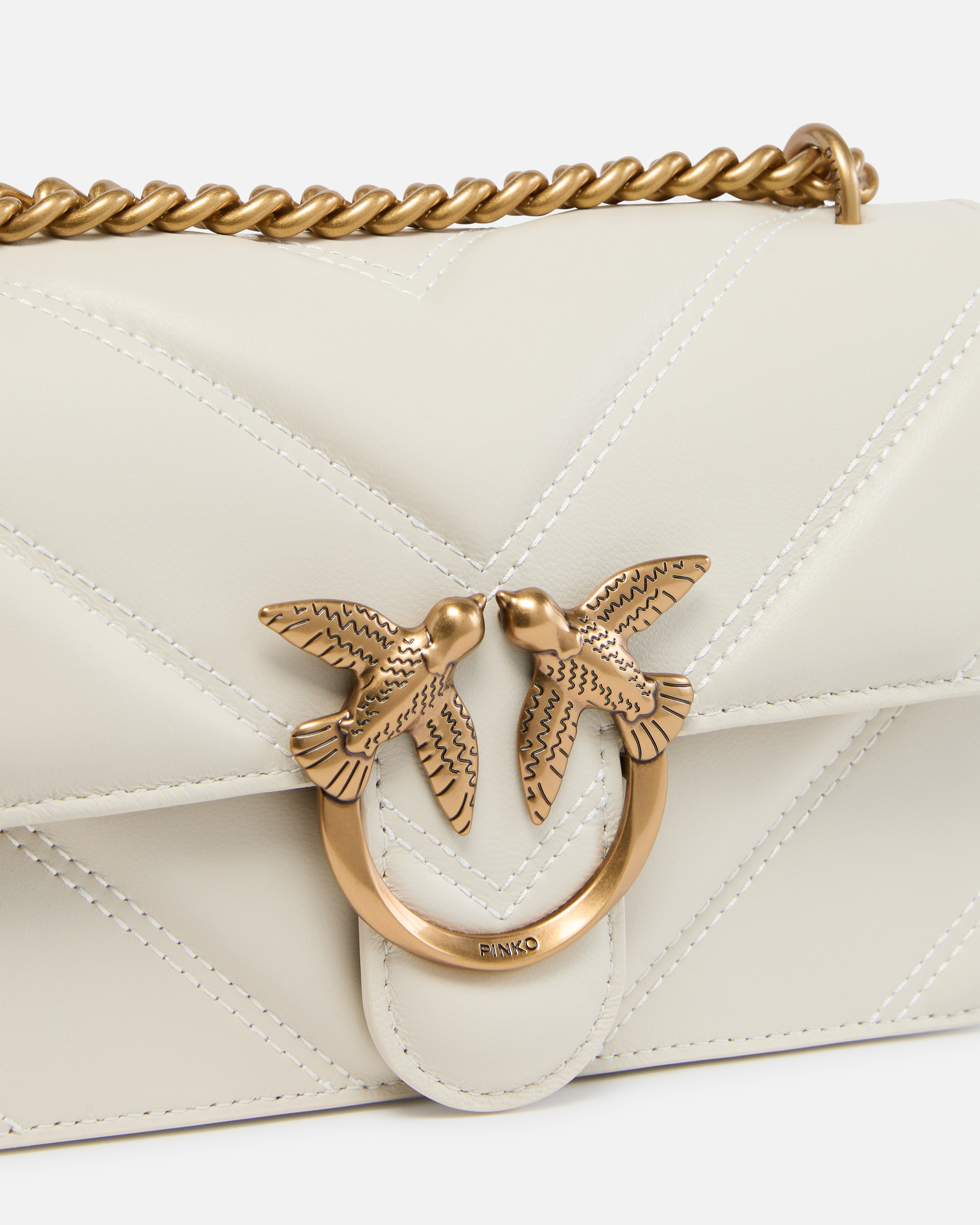 Pinko Love Bag Mini Chevron-quilted Nappa Leather Crossbody Bag In White+white-antique Gold