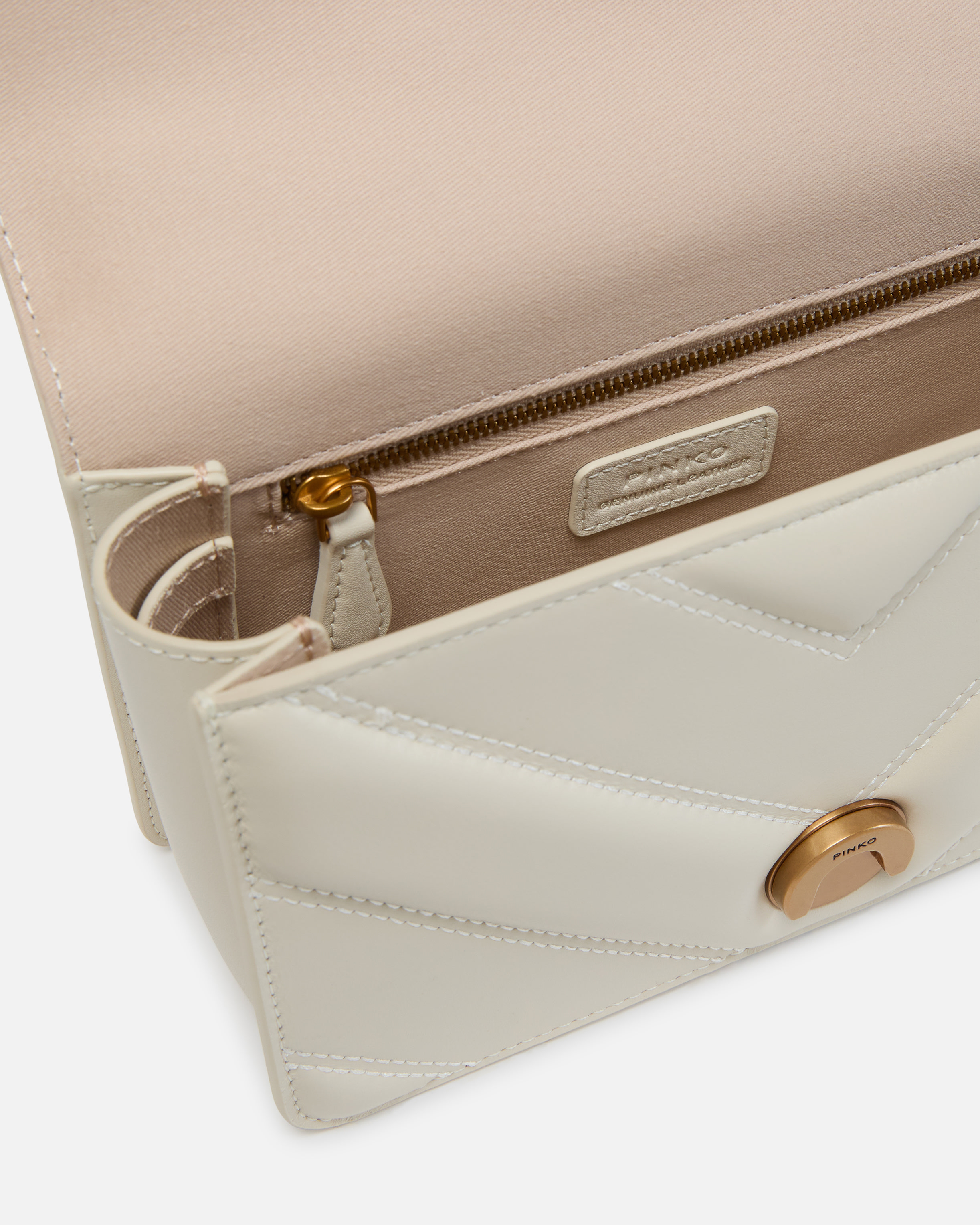 Pinko Love Bag Mini Chevron-quilted Nappa Leather Crossbody Bag In White+white-antique Gold