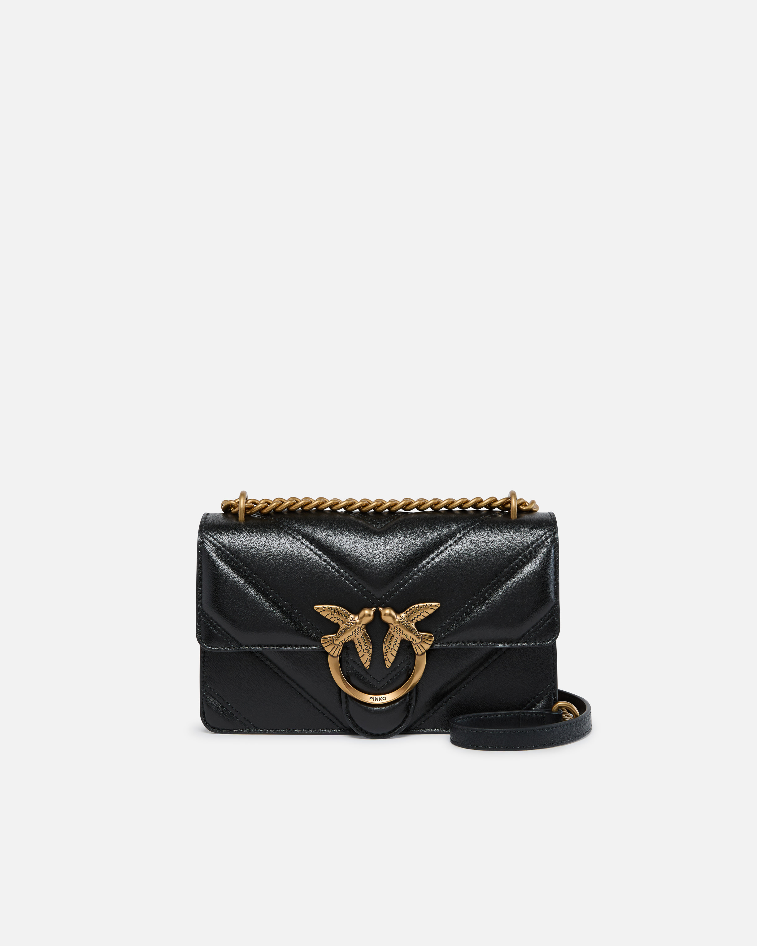 Pinko Love Bag Mini Chevron-quilted Nappa Leather Crossbody Bag In Black-antique Gold