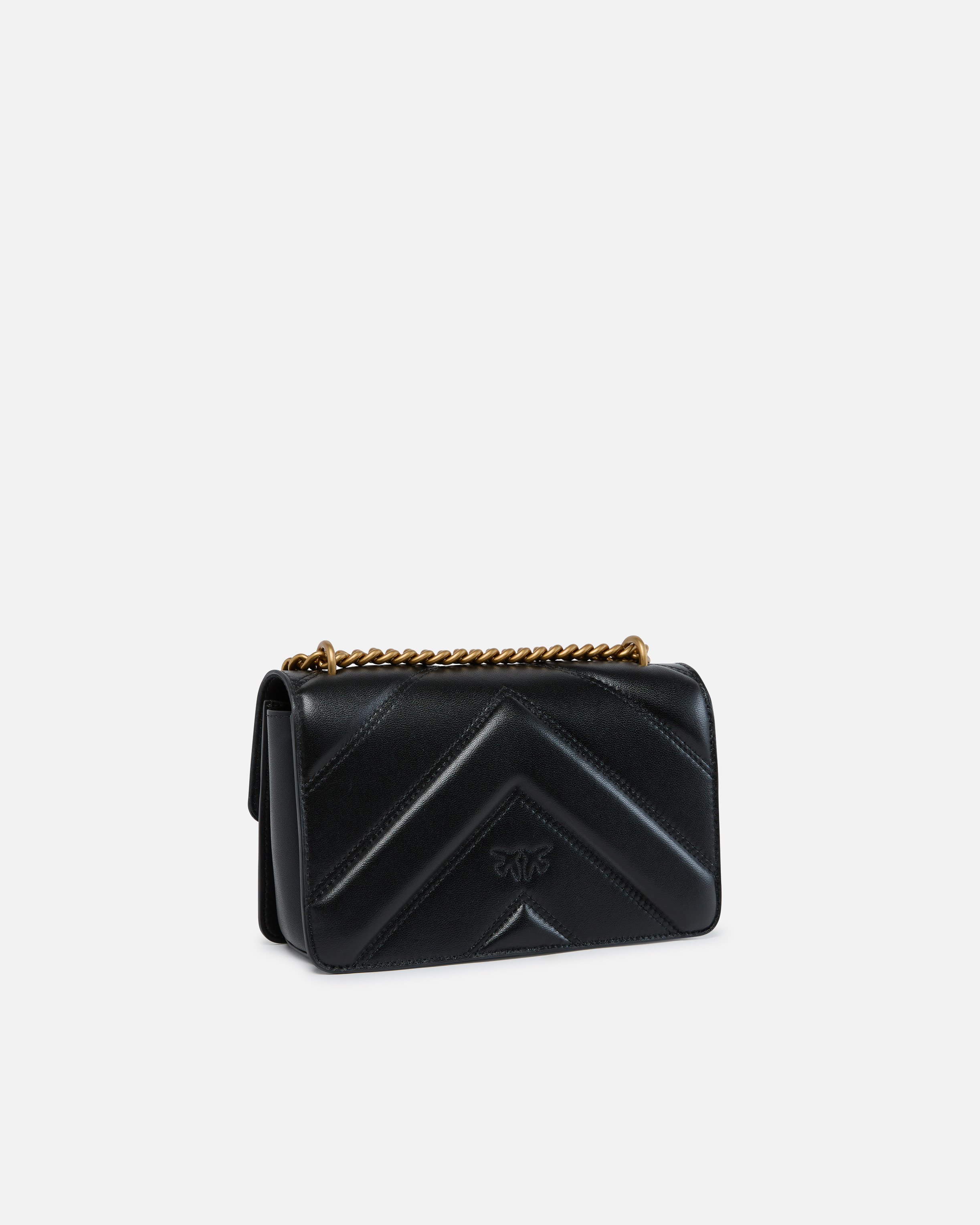 Pinko Love Bag Mini Chevron-quilted Nappa Leather Crossbody Bag In Black-antique Gold