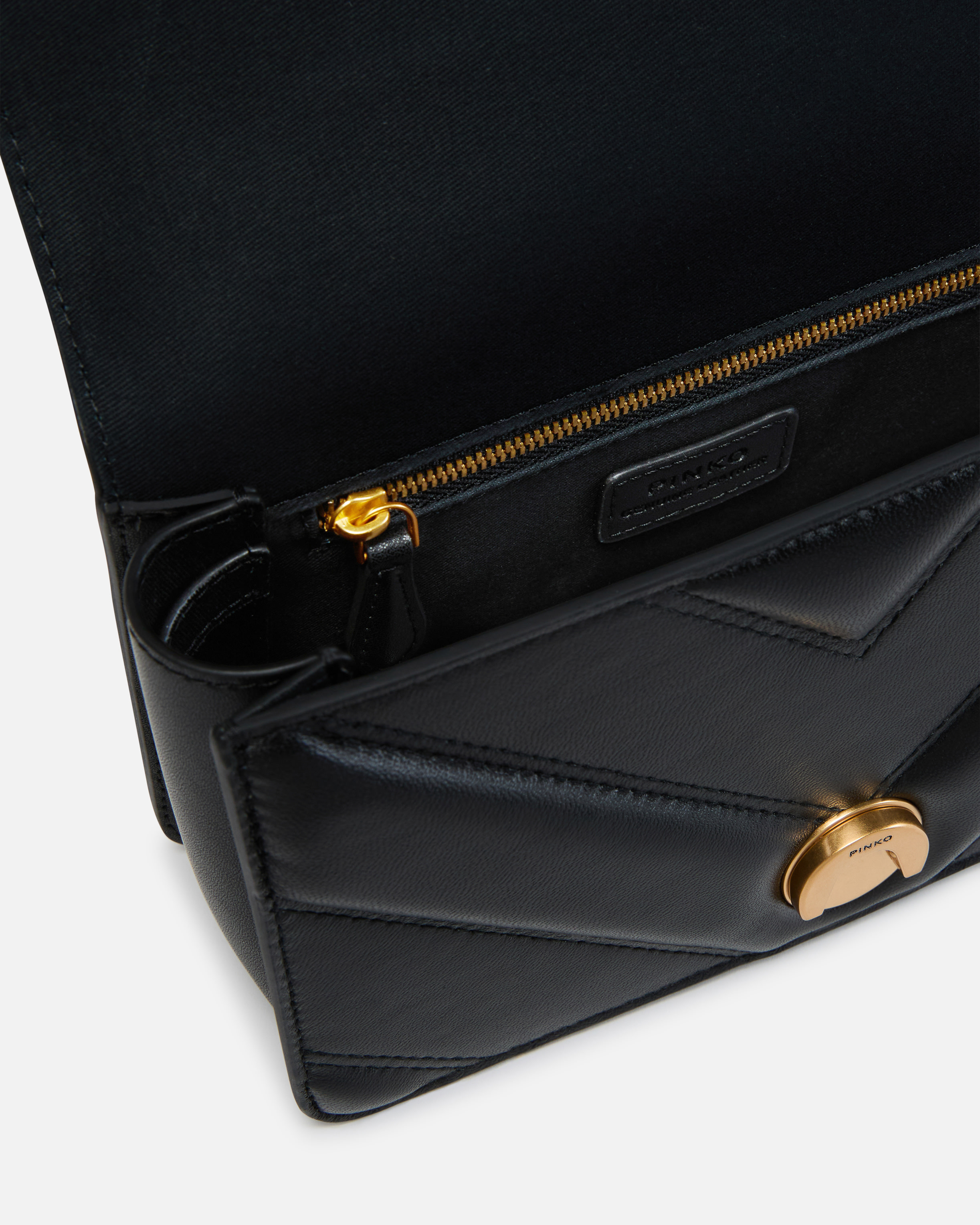 Pinko Love Bag Mini Chevron-quilted Nappa Leather Crossbody Bag In Black-antique Gold