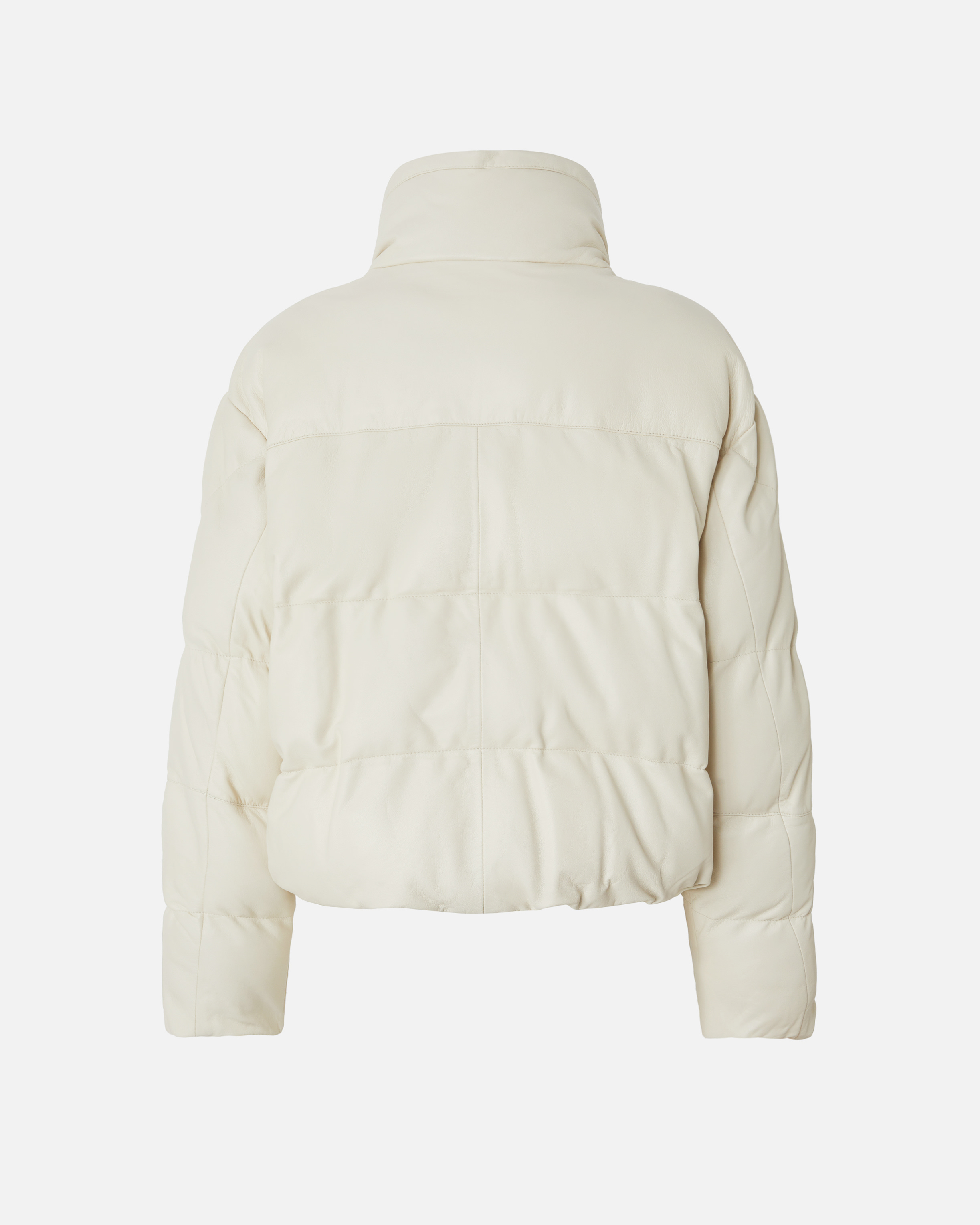 Pinko Short Padded Jacket In High-neck Leather In Gris Doublure Argent
