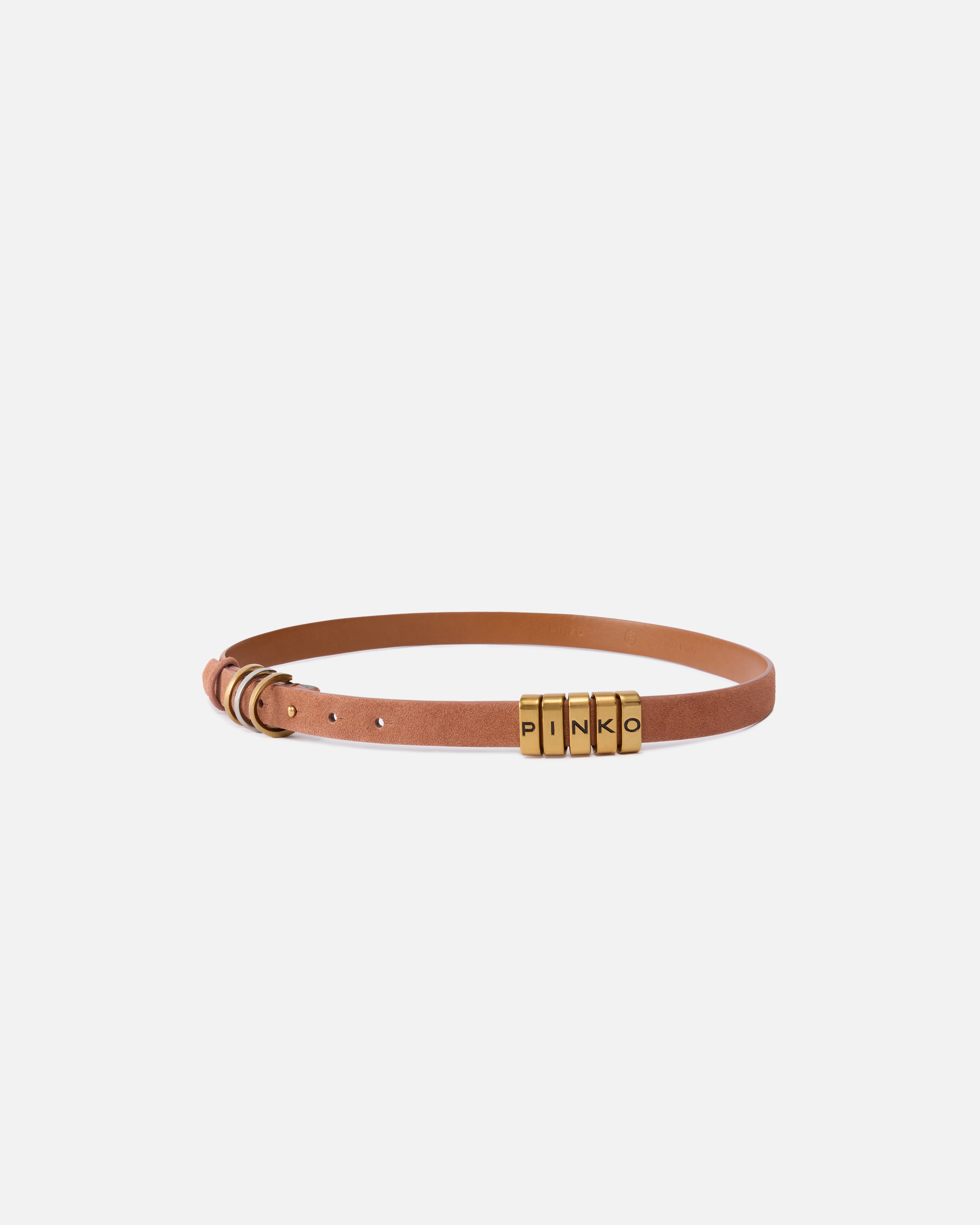 Pinko Thin Suede Belt With Logo-branded Rings In Arabic-mix Gal. Gold-nikel
