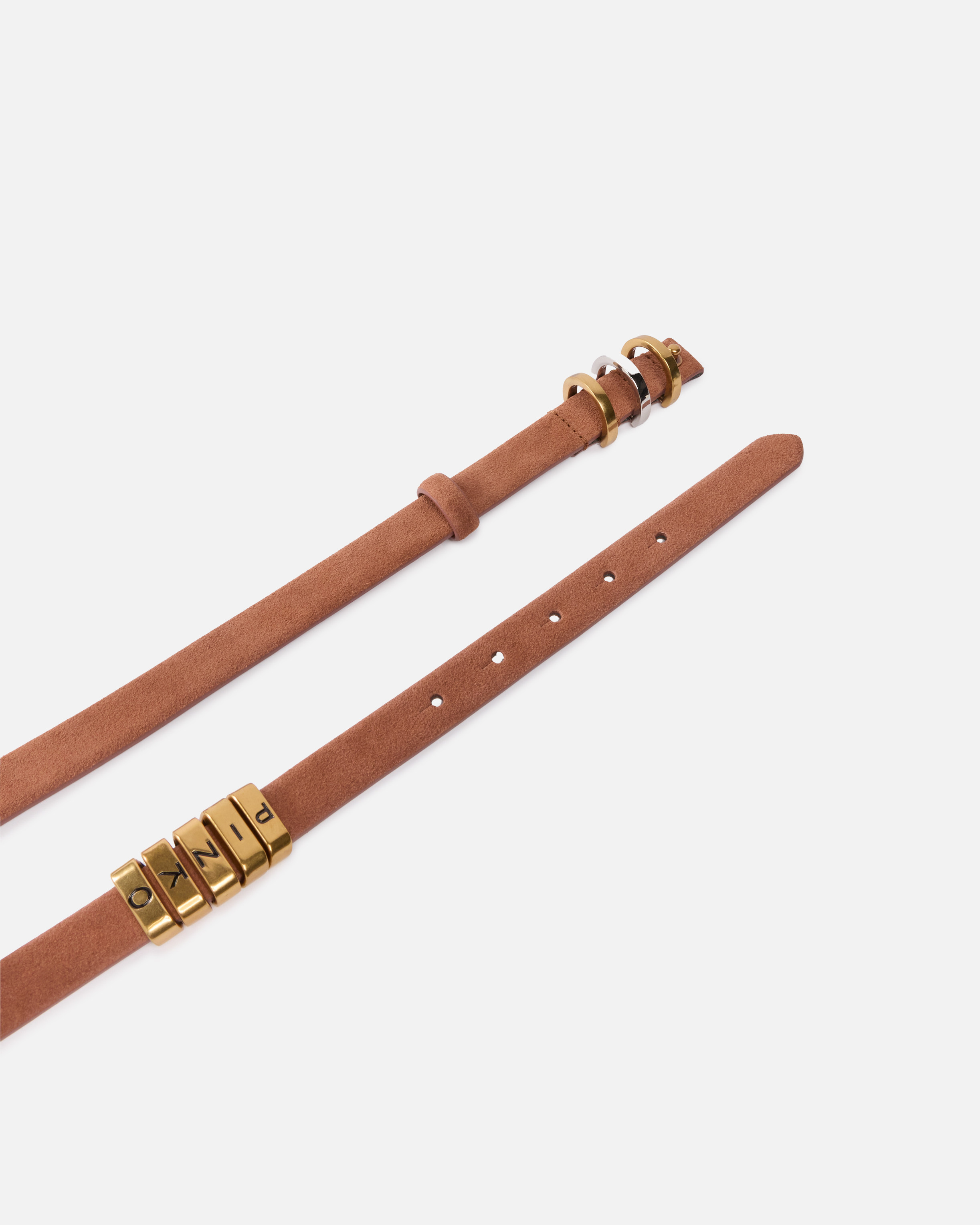 Pinko Thin Suede Belt With Logo-branded Rings In Arabic-mix Gal. Gold-nikel
