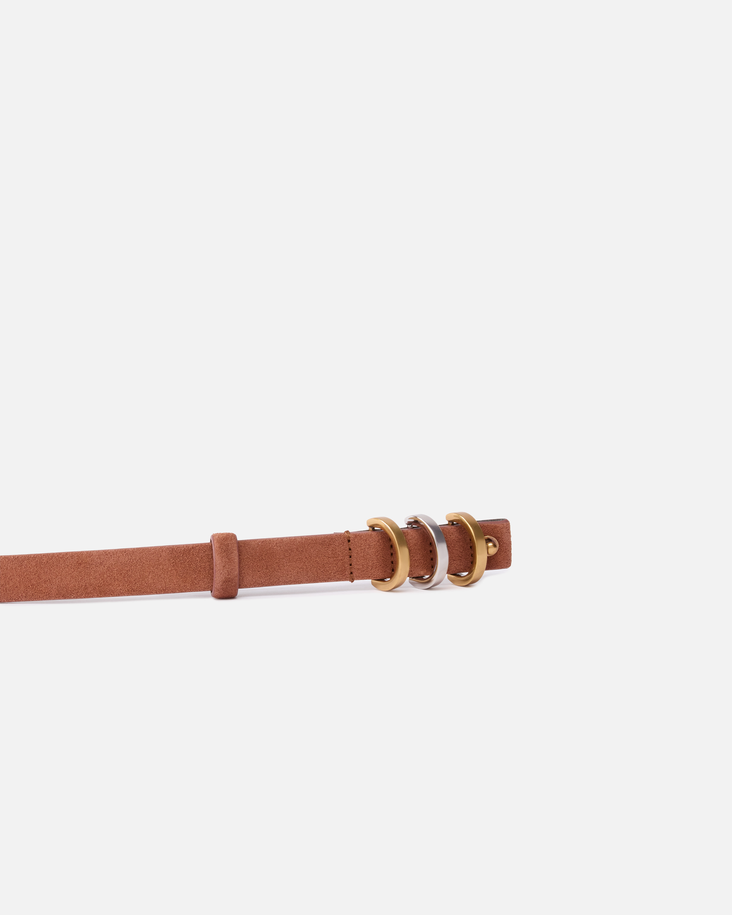 Pinko Thin Suede Belt With Logo-branded Rings In Arabic-mix Gal. Gold-nikel