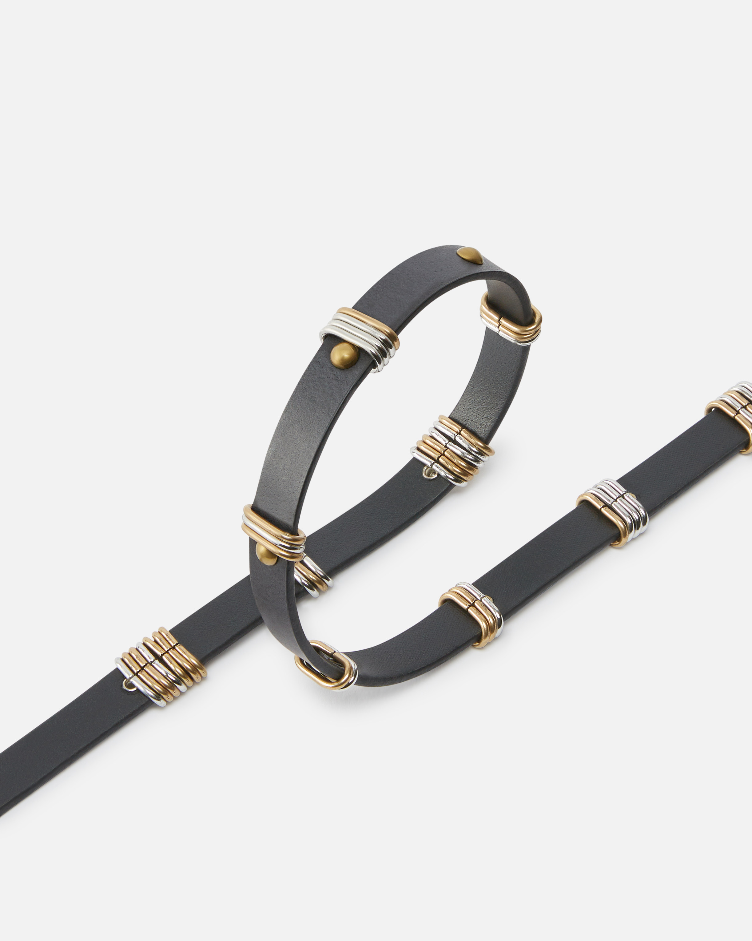 Pinko Thin Leather Belt With Metal Rings In Nero-mix Gal. Gold Nikel