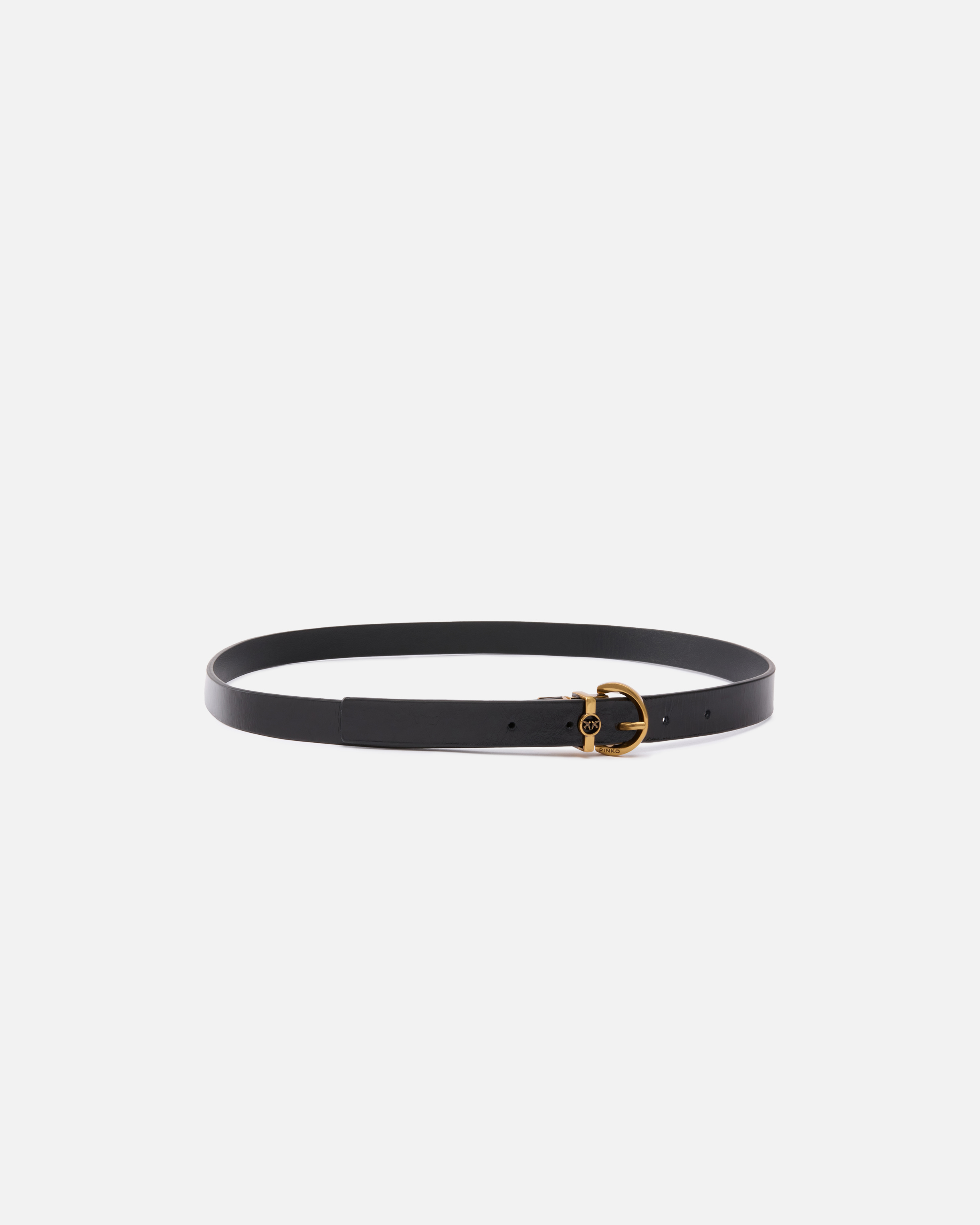 Pinko Reversible Thin Leather Belt In Black-antique Gold