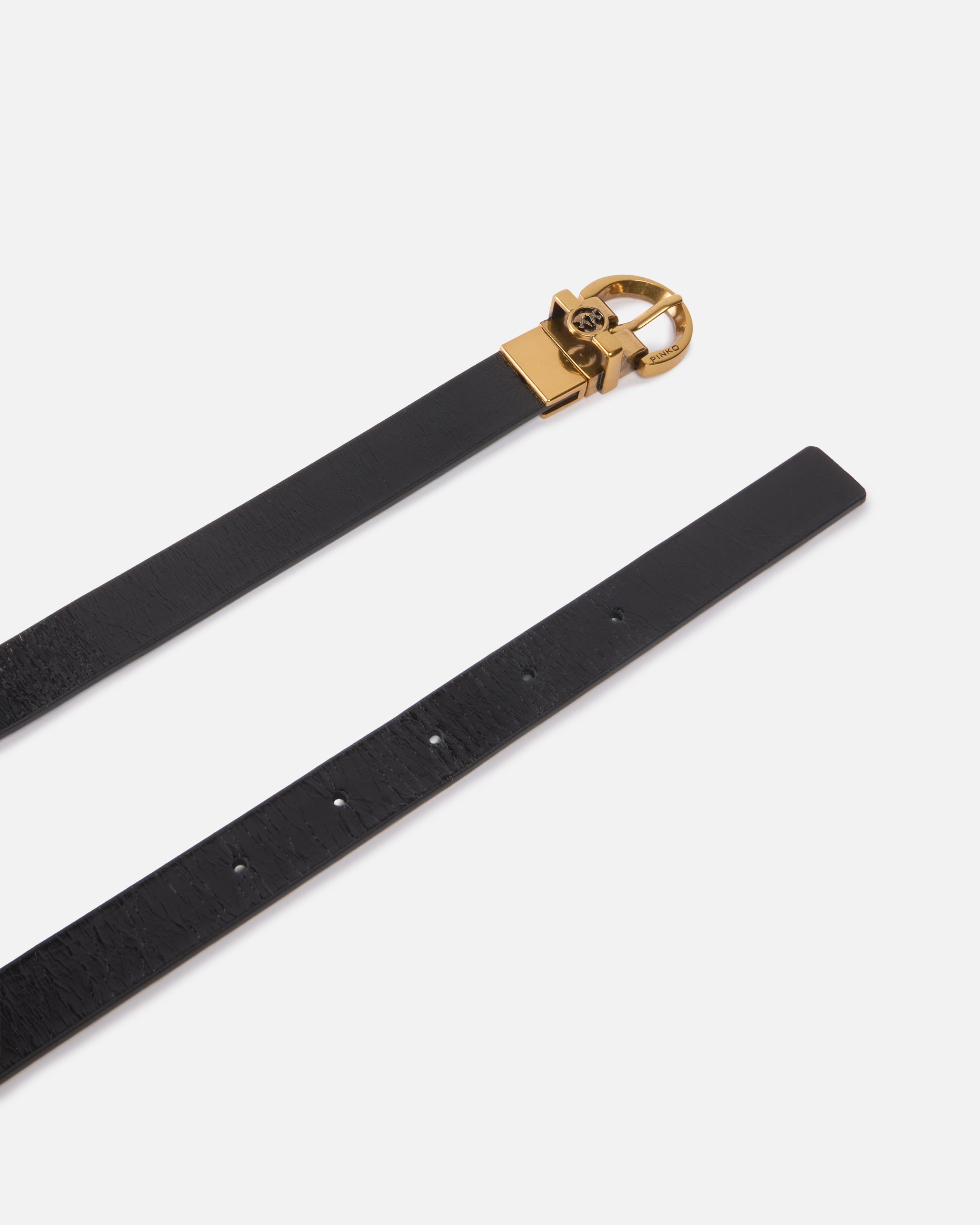 Pinko Reversible Thin Leather Belt In Black-antique Gold