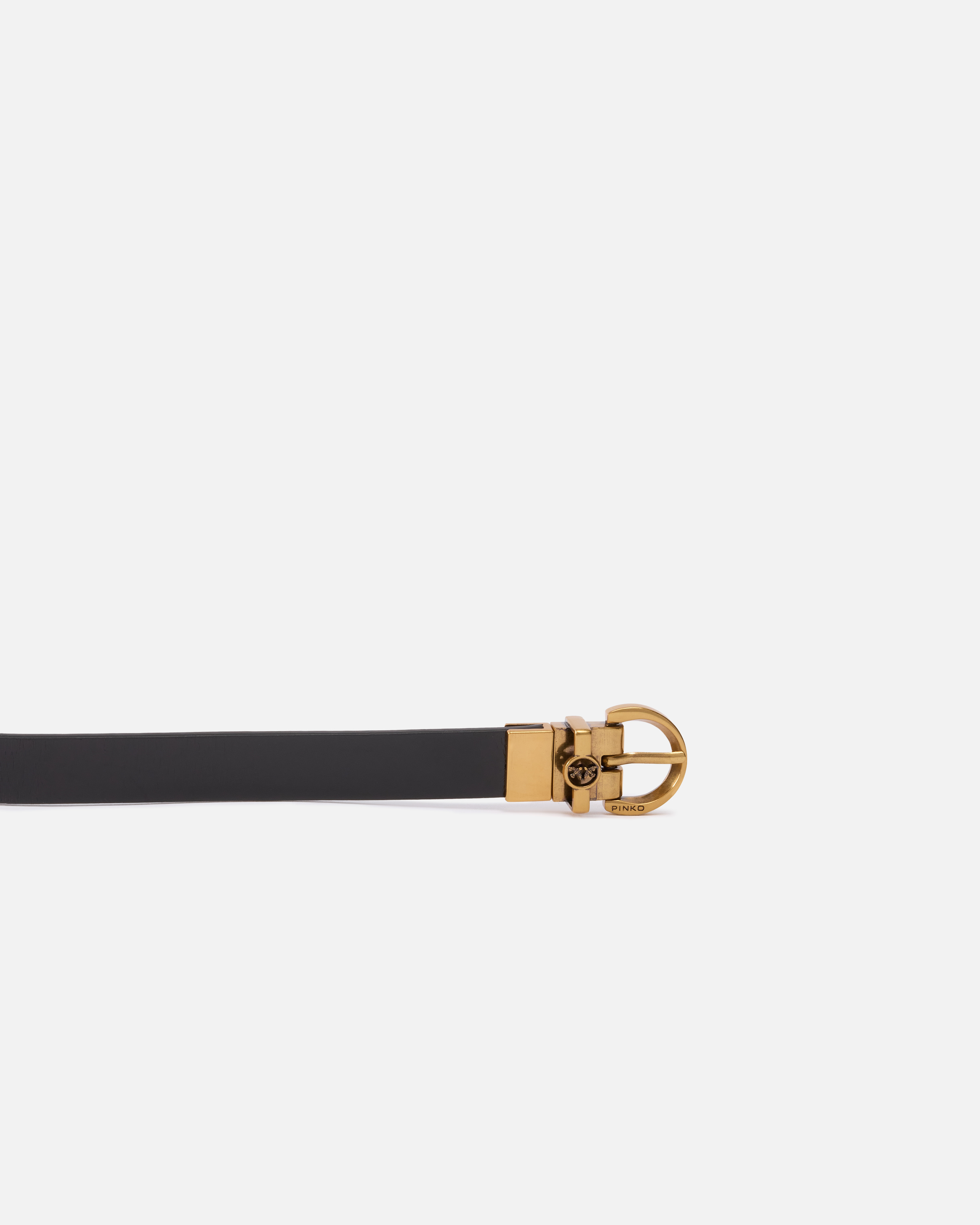 Pinko Reversible Thin Leather Belt In Black-antique Gold