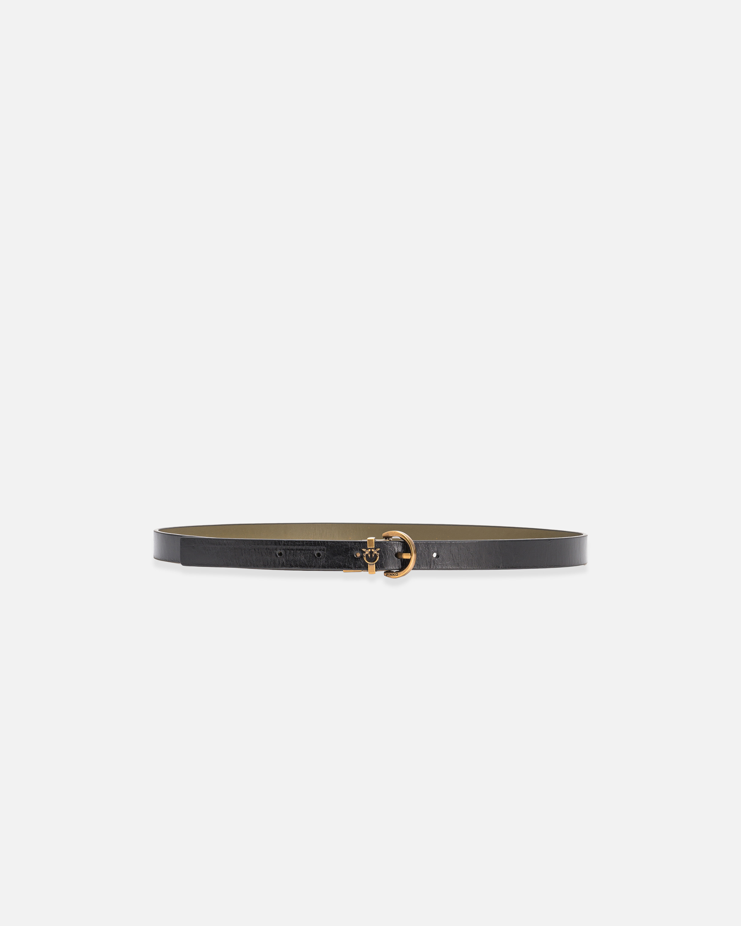 Pinko Reversible Leather Belt In Black/green-antique Gold