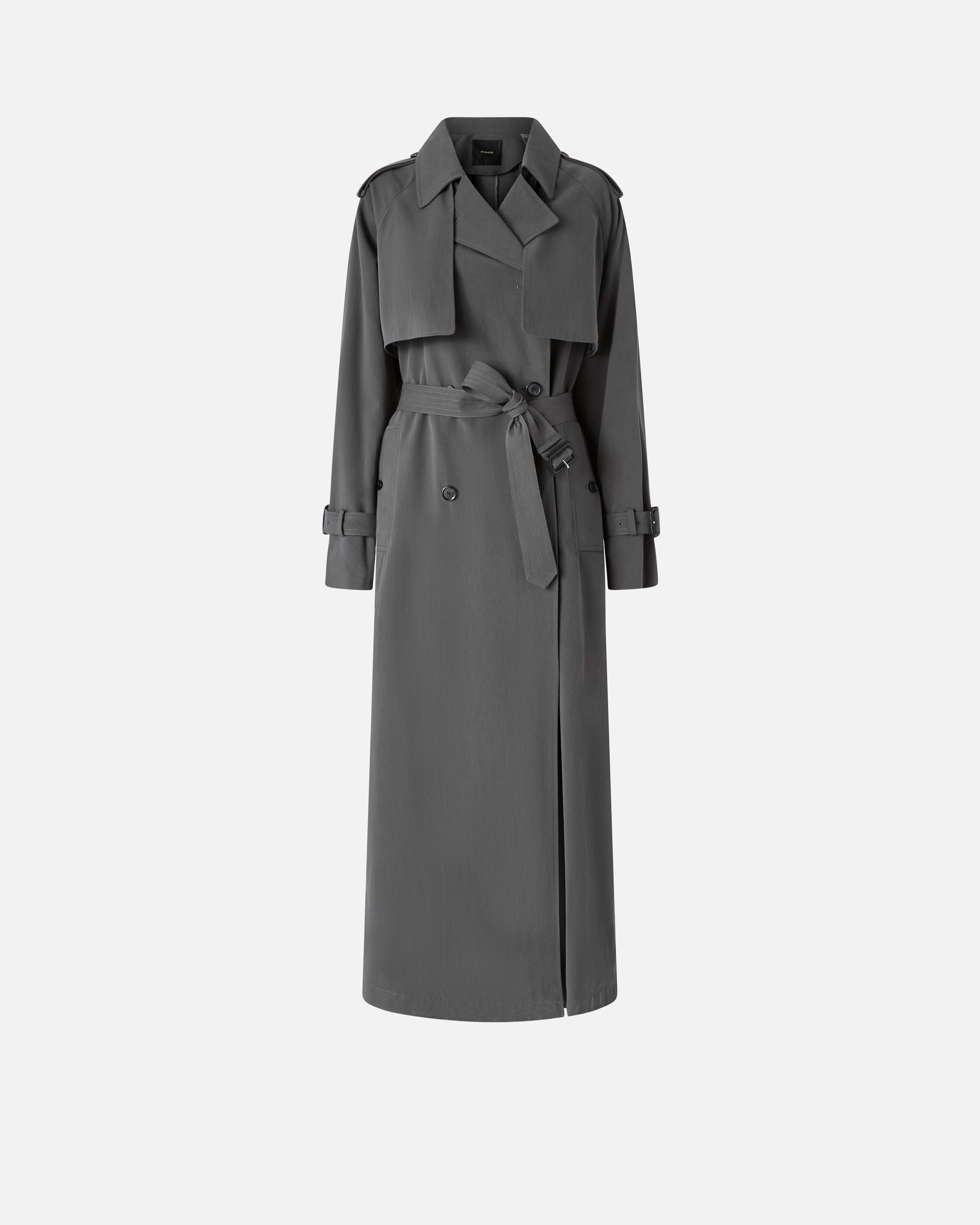 Pinko Classic Faded Cotton Trench Coat In Gris Ombre