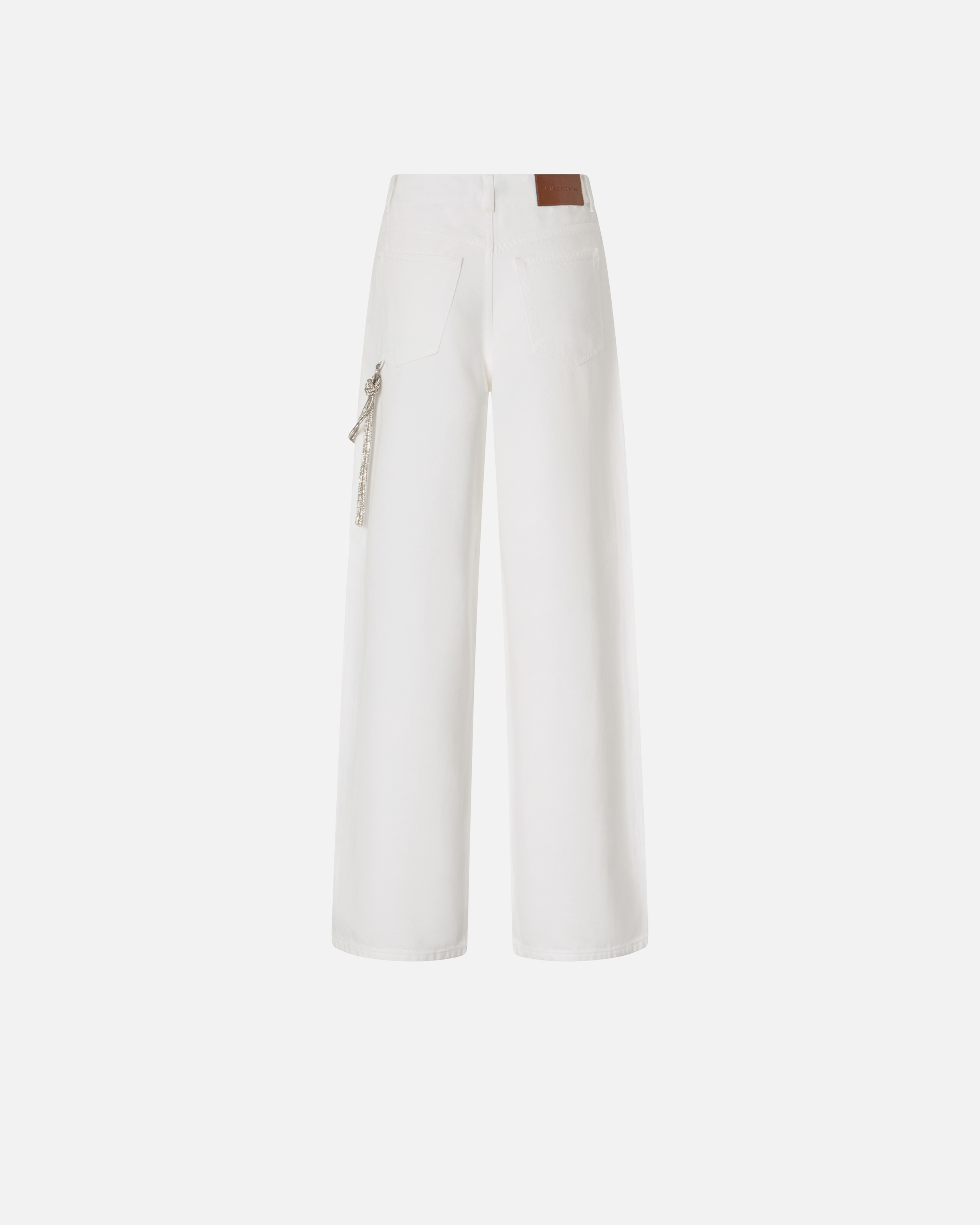 Pinko White Pants With Logo Patch On The Back And Chain Detail With Rhinestones In Bright White