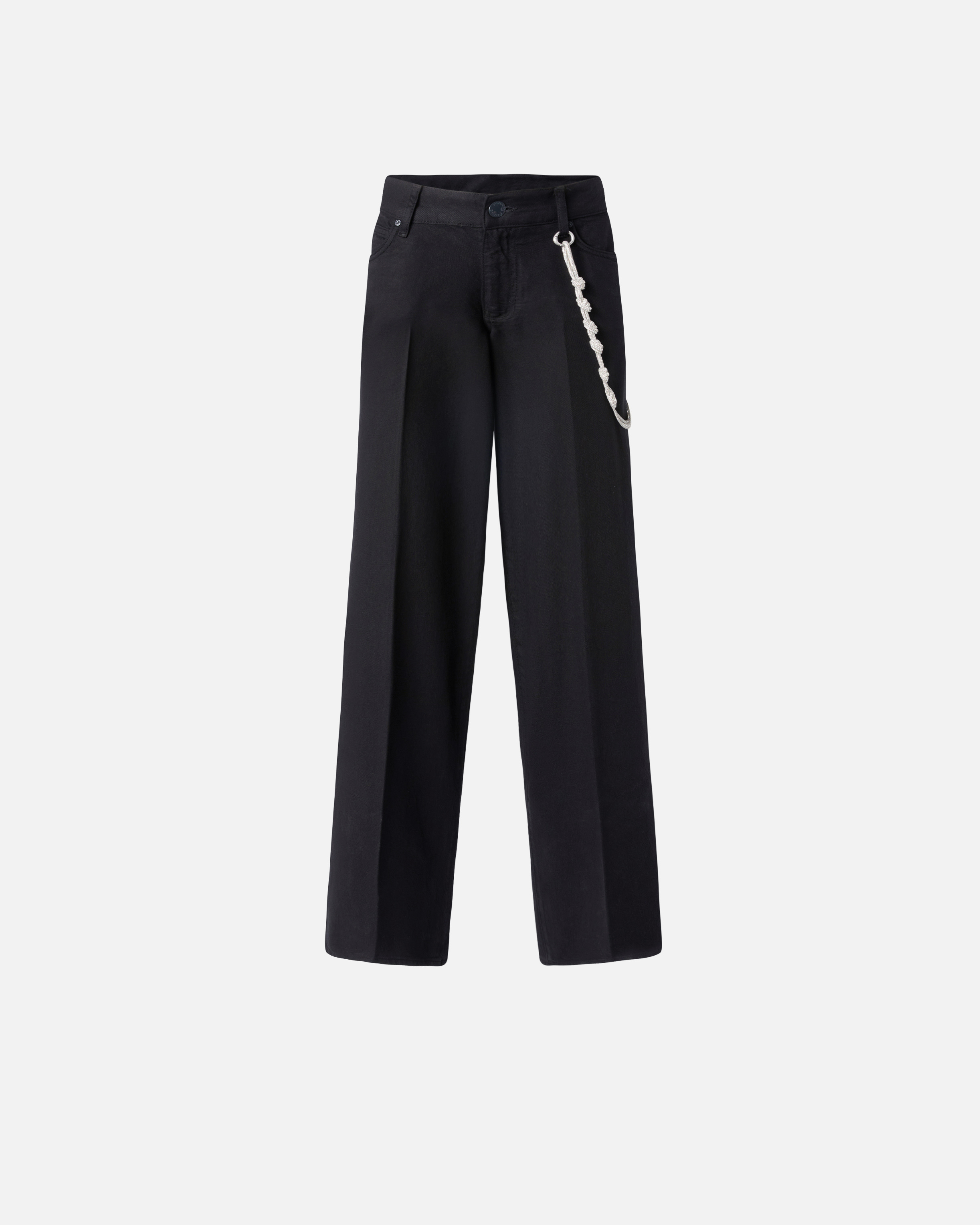 Pinko Loose Wide-leg Trousers With Jewel Chain In Limo Black