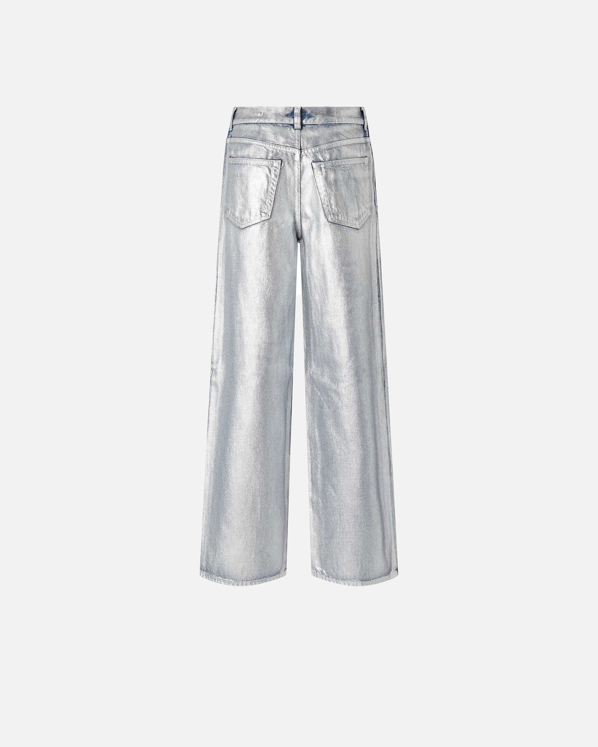 Pinko Loose-fit Laminated Denim Jeans In Silver