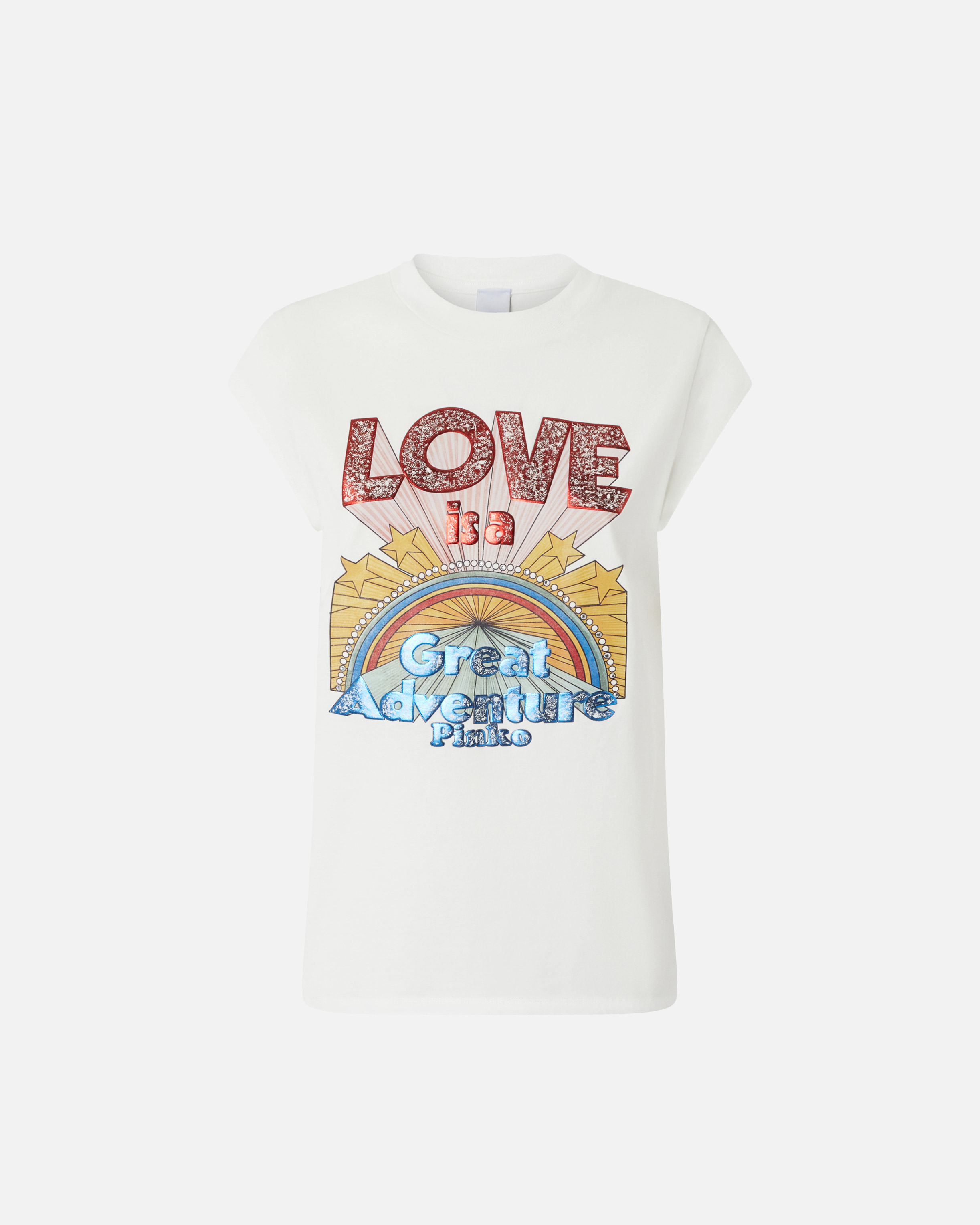 Pinko Love-print T-shirt With Stars In Blanc-blanche-neige