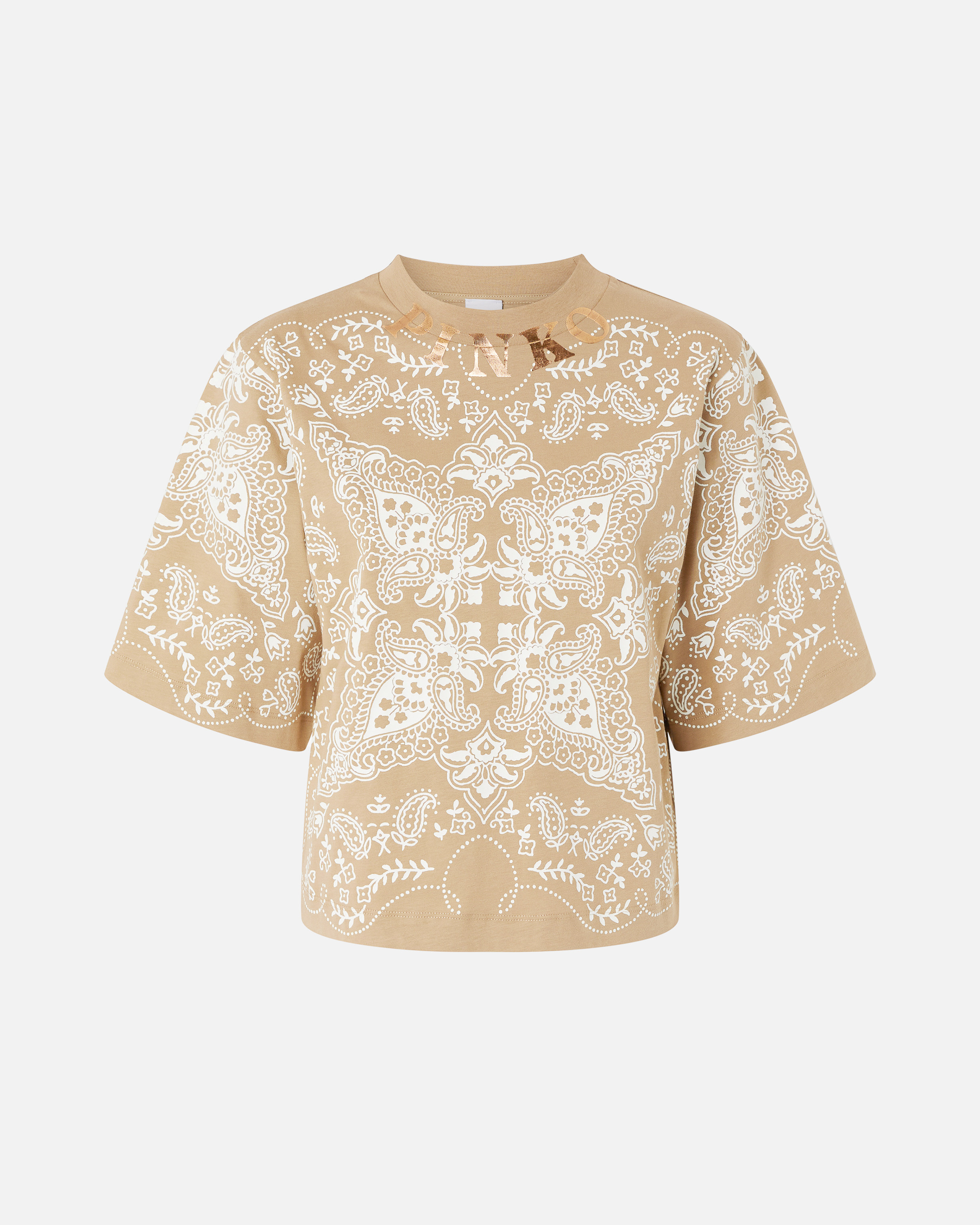 Pinko Printed T-shirt In Multicolore Beige/blanc