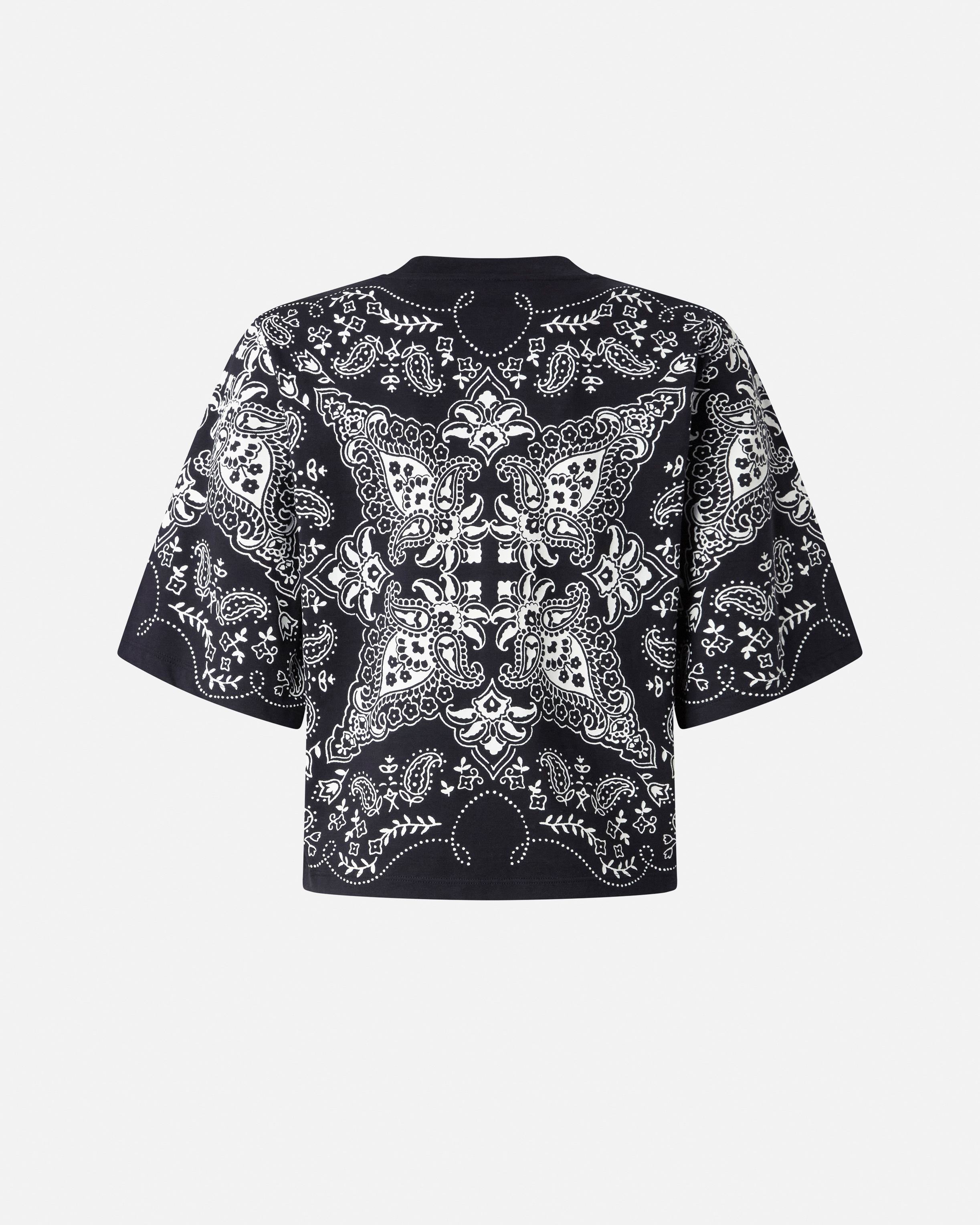 Pinko Crew Neck Paisley Pattern Short Sleeves Tops In White/grey/pale Blue