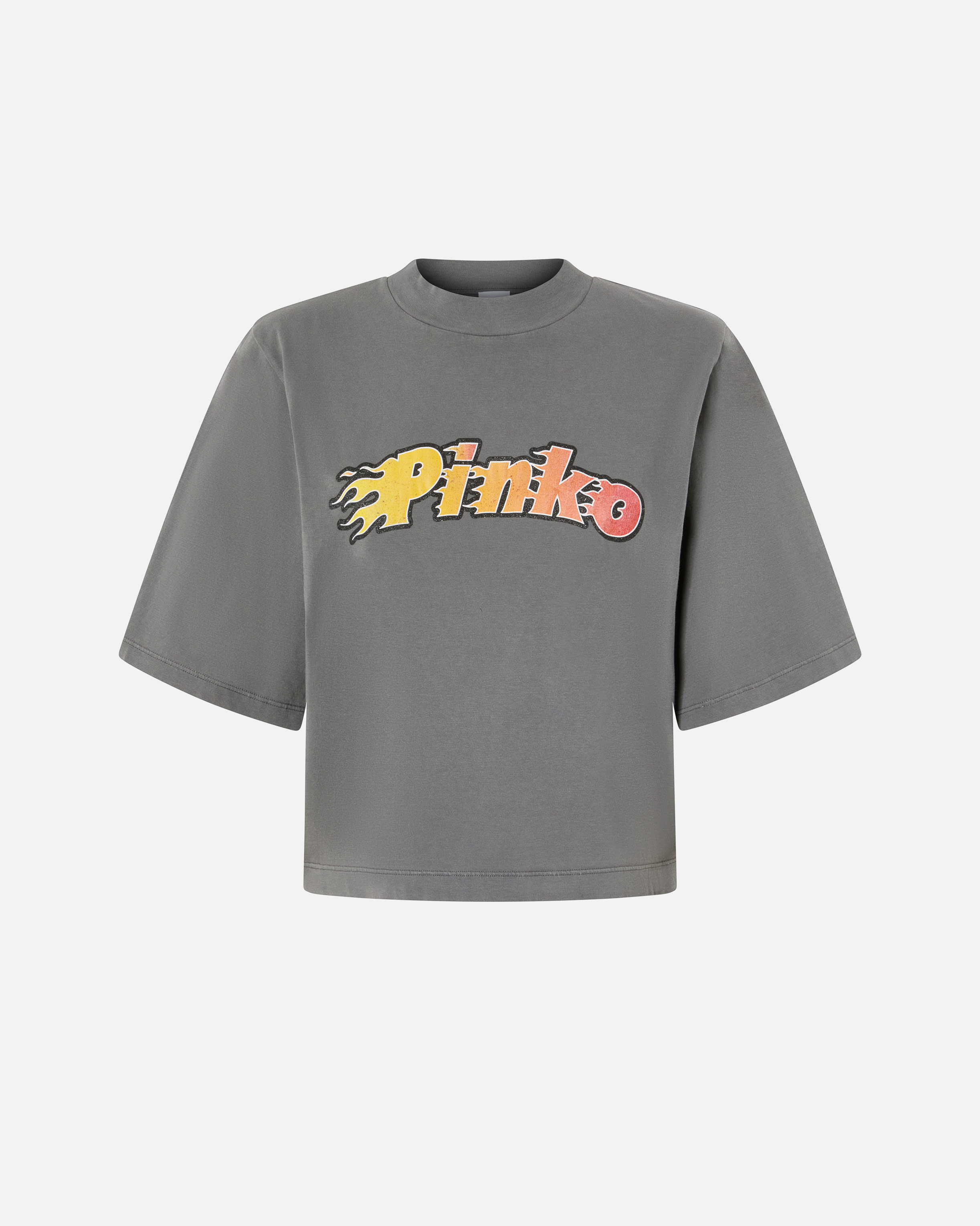 Pinko Flaming Logo Print T-shirt In Grigio-gabbiano Scuro