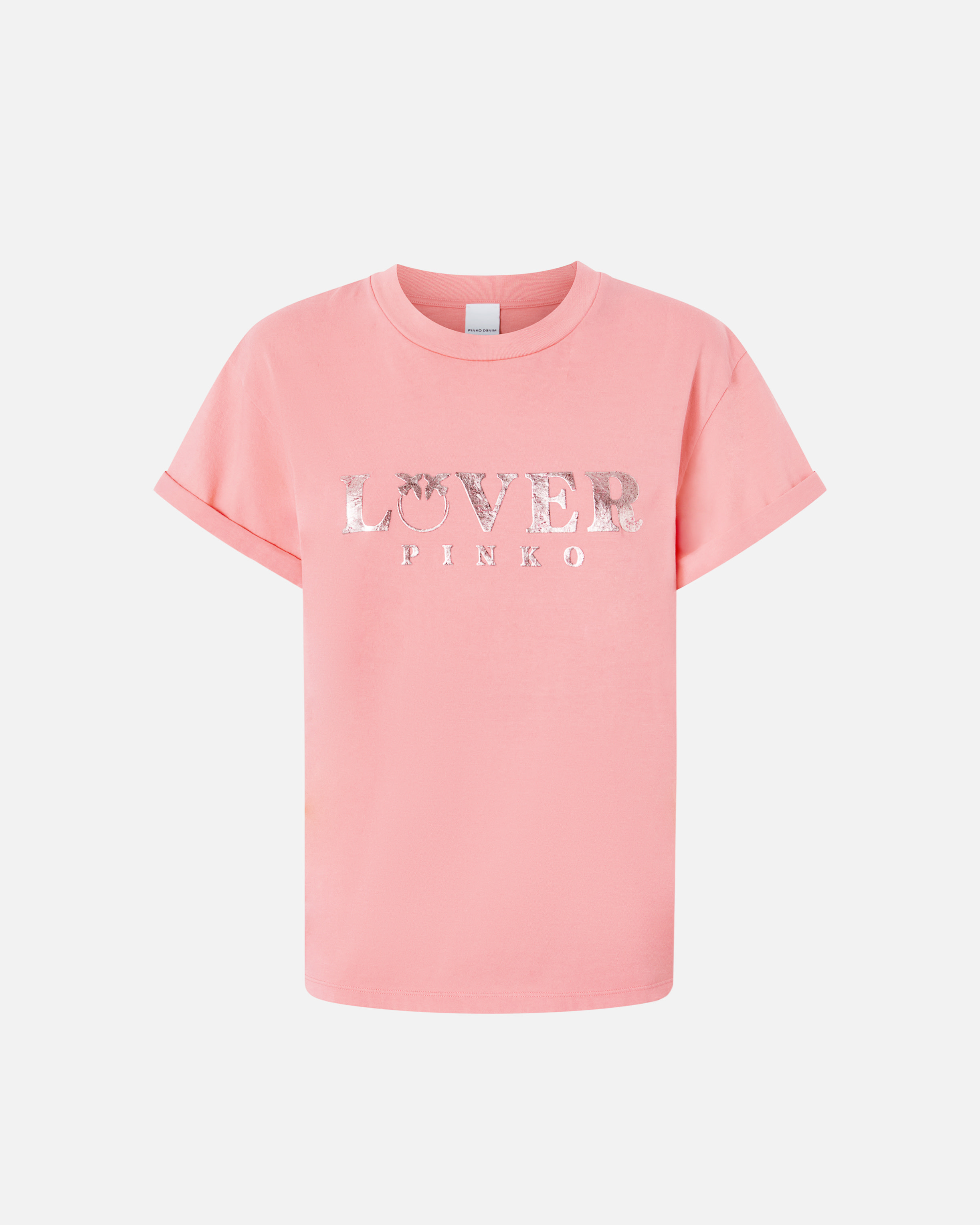 Pinko Metallic Print T-shirt On The Front In Corail Ensoleillé