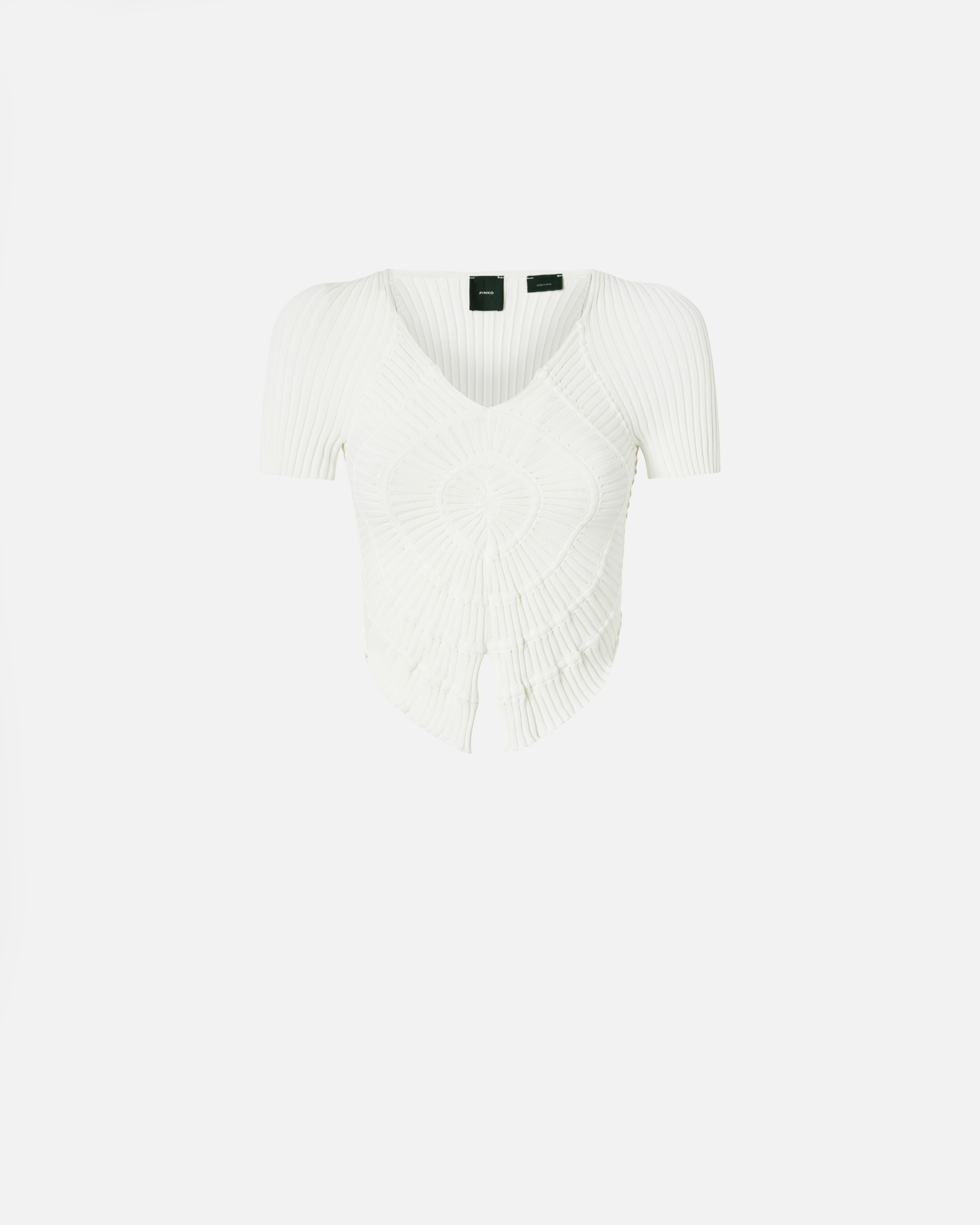 Pinko Cropped White Ribbed Viscose Blend T-shirt