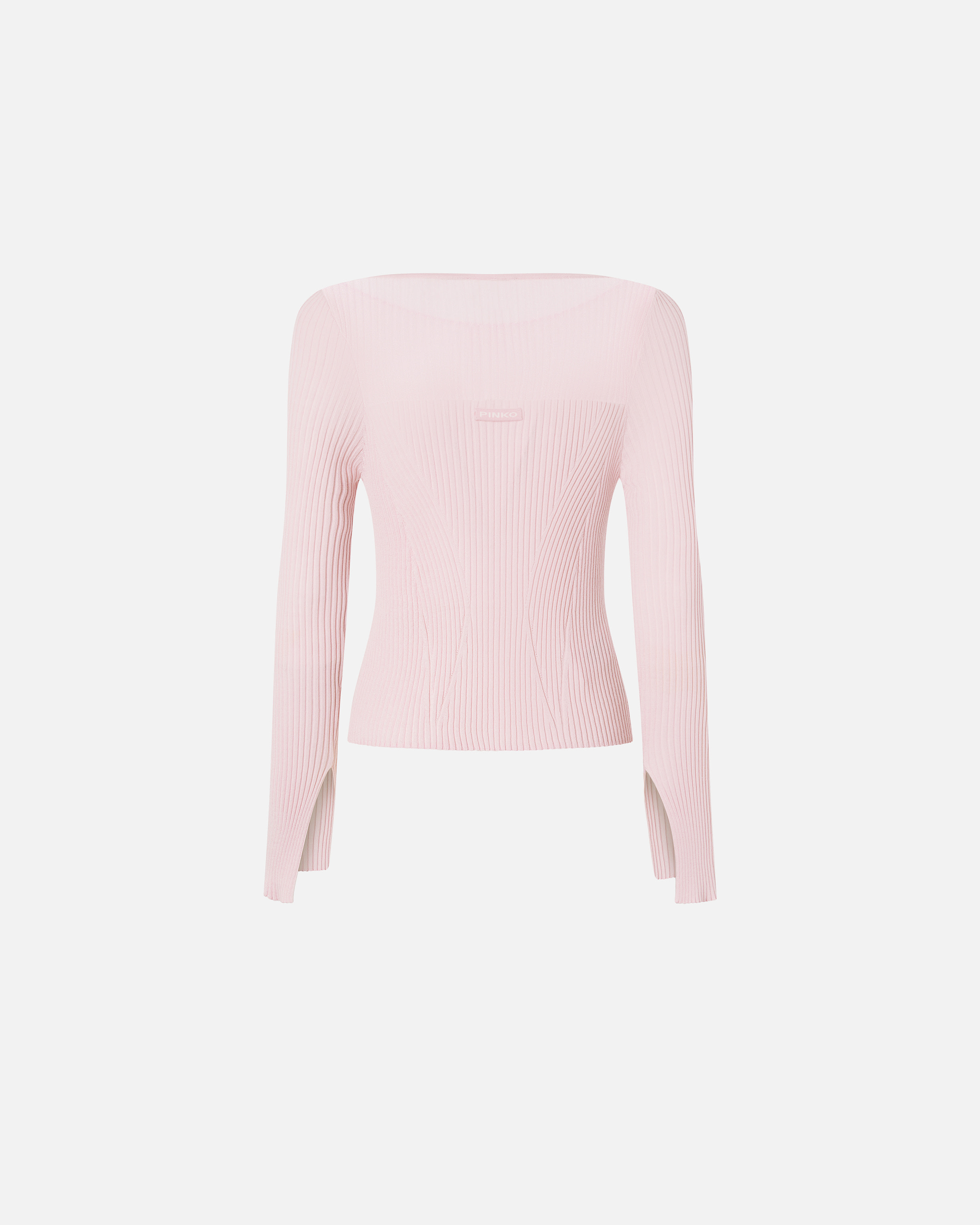 Pinko Long-sleeved Ribbed Sweater In Silk And Cashmere In Pale Lilac