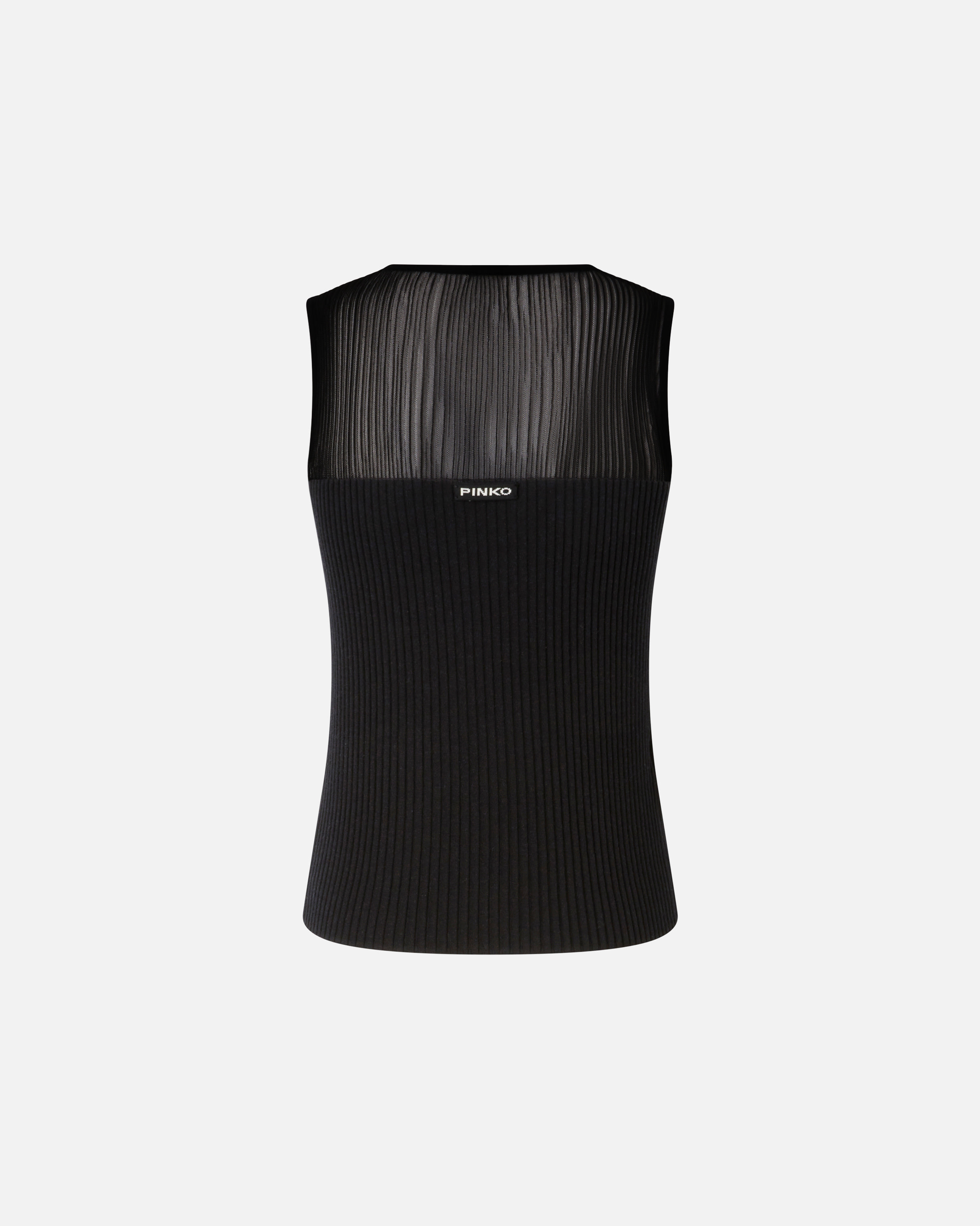 Pinko Sleeveless Ribbed Silk And Cashmere Top In Nero Limousine