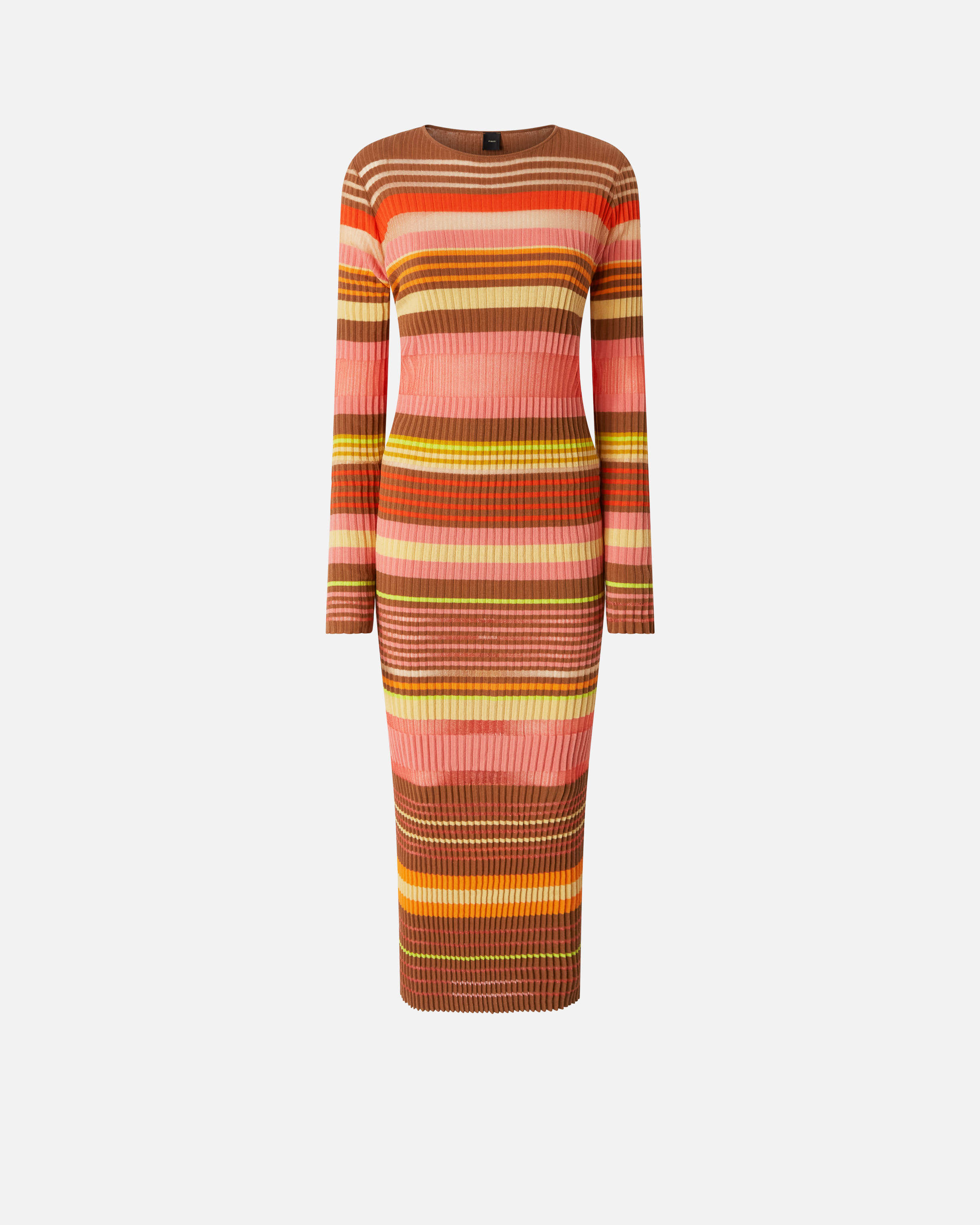 ワンピース Pinko SASSOLUNGO LONG DRESS IN COLOURED STRIPED KNIT Pinko Sassolungo Dress With Round Neck And Long Sleeves In
