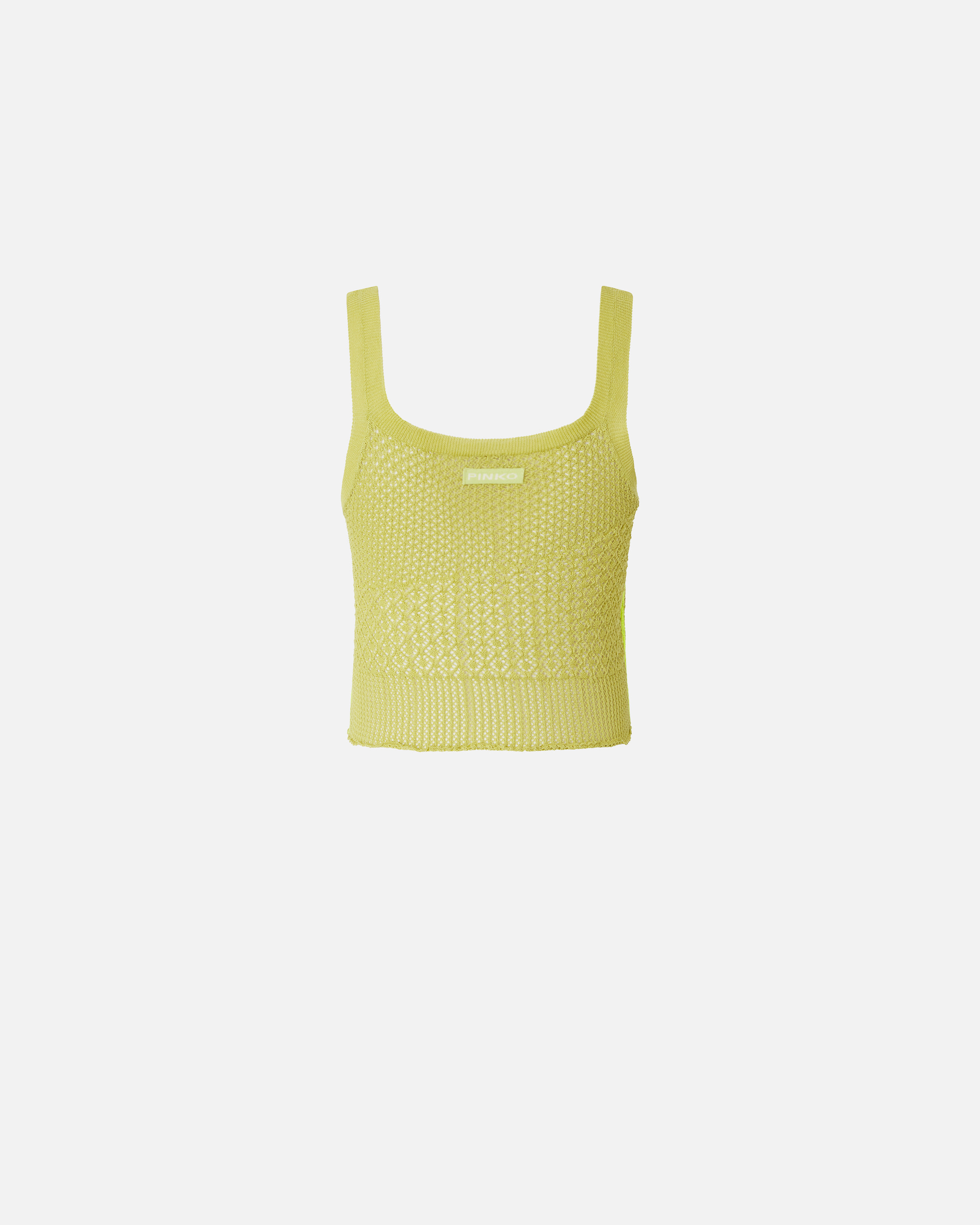 Pinko Perforated Tank Top With Different Patterns In Chartreuse Green