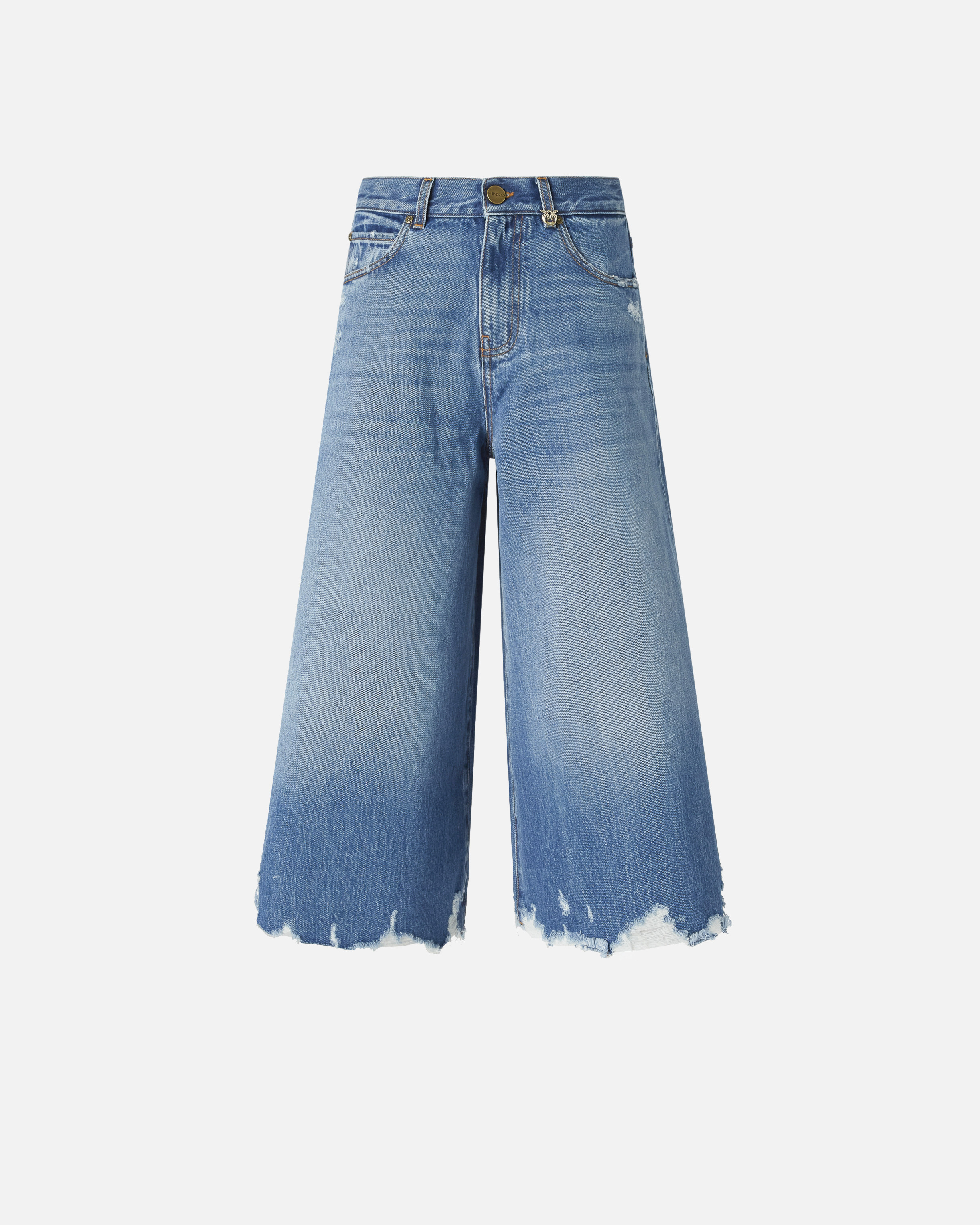 Pinko Long Denim Shorts With Distressed Hem In Blue