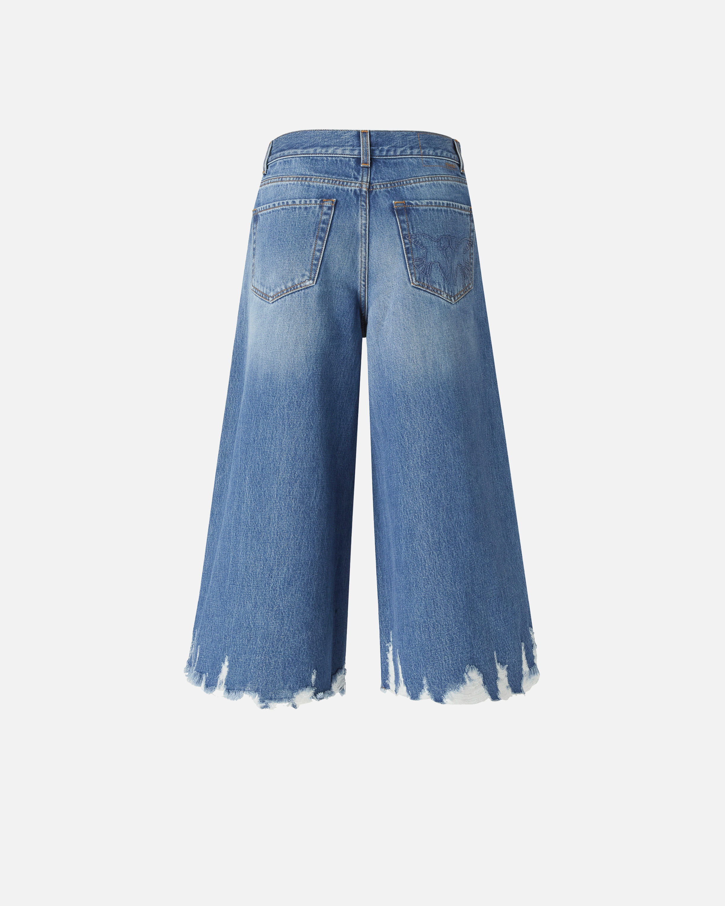 Pinko Long Denim Shorts With Distressed Hem In Blue