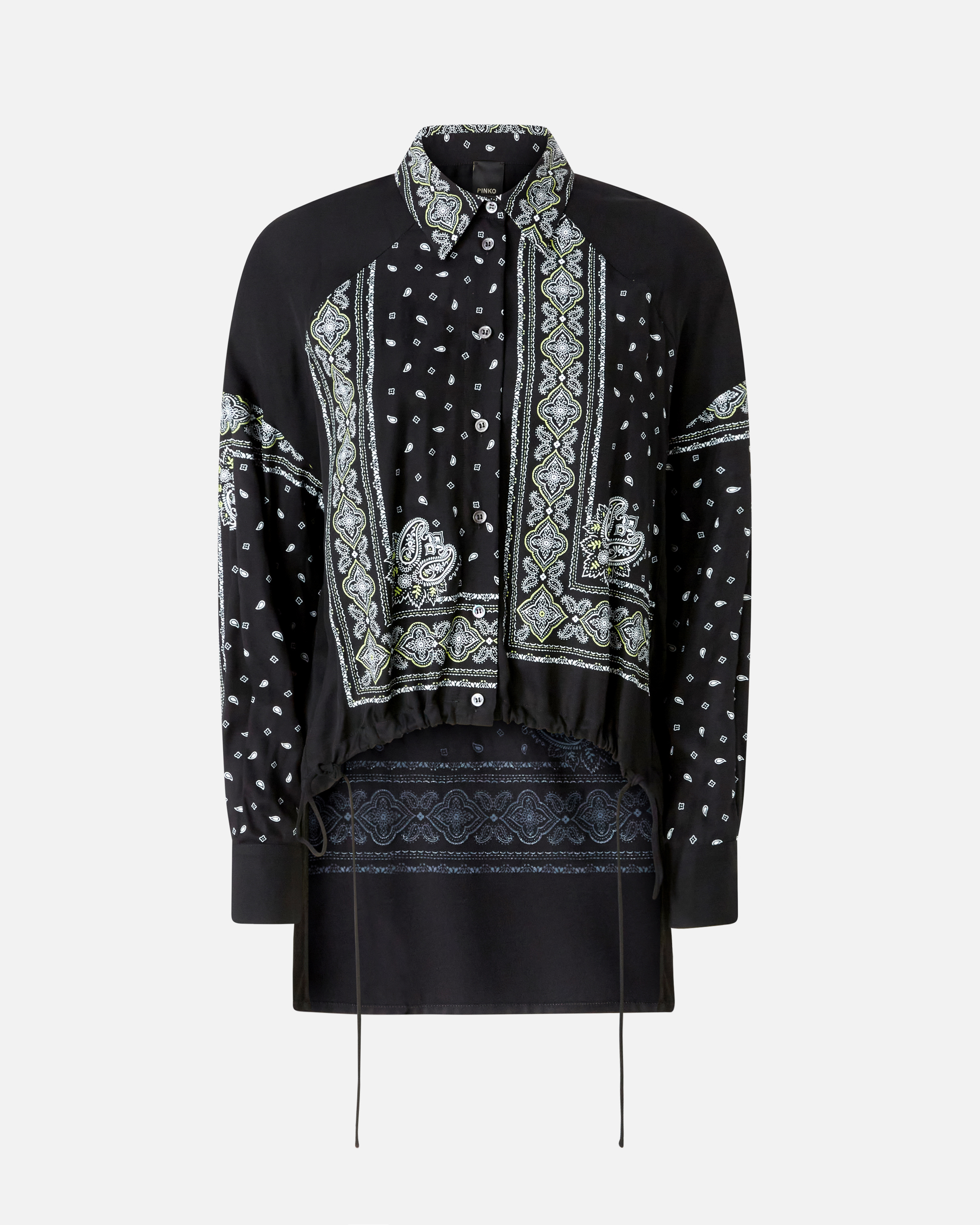 Pinko Bandana Print Button-down Shirt With Adjustable Hem In Black/lime