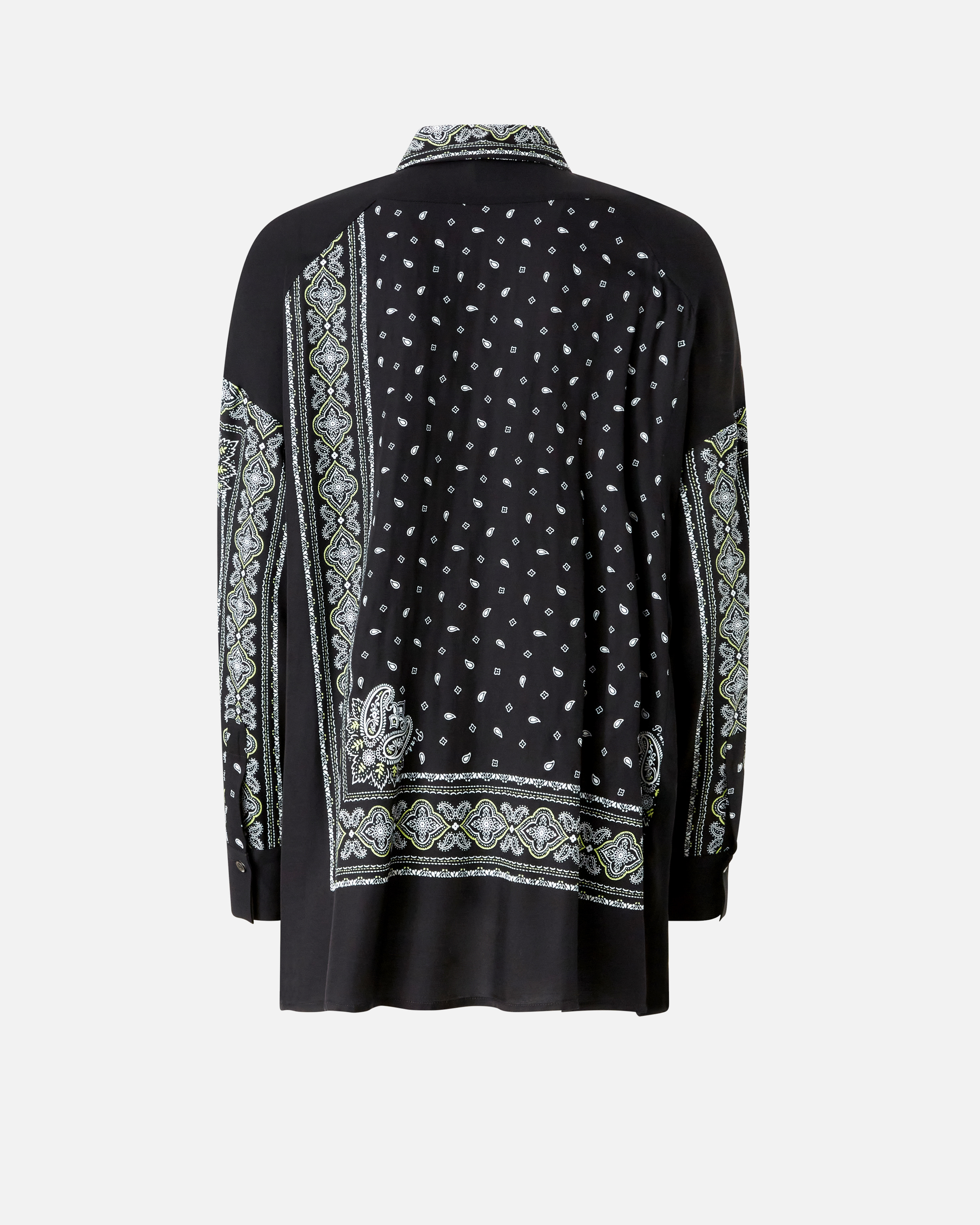 Pinko Bandana Print Button-down Shirt With Adjustable Hem In Black/lime