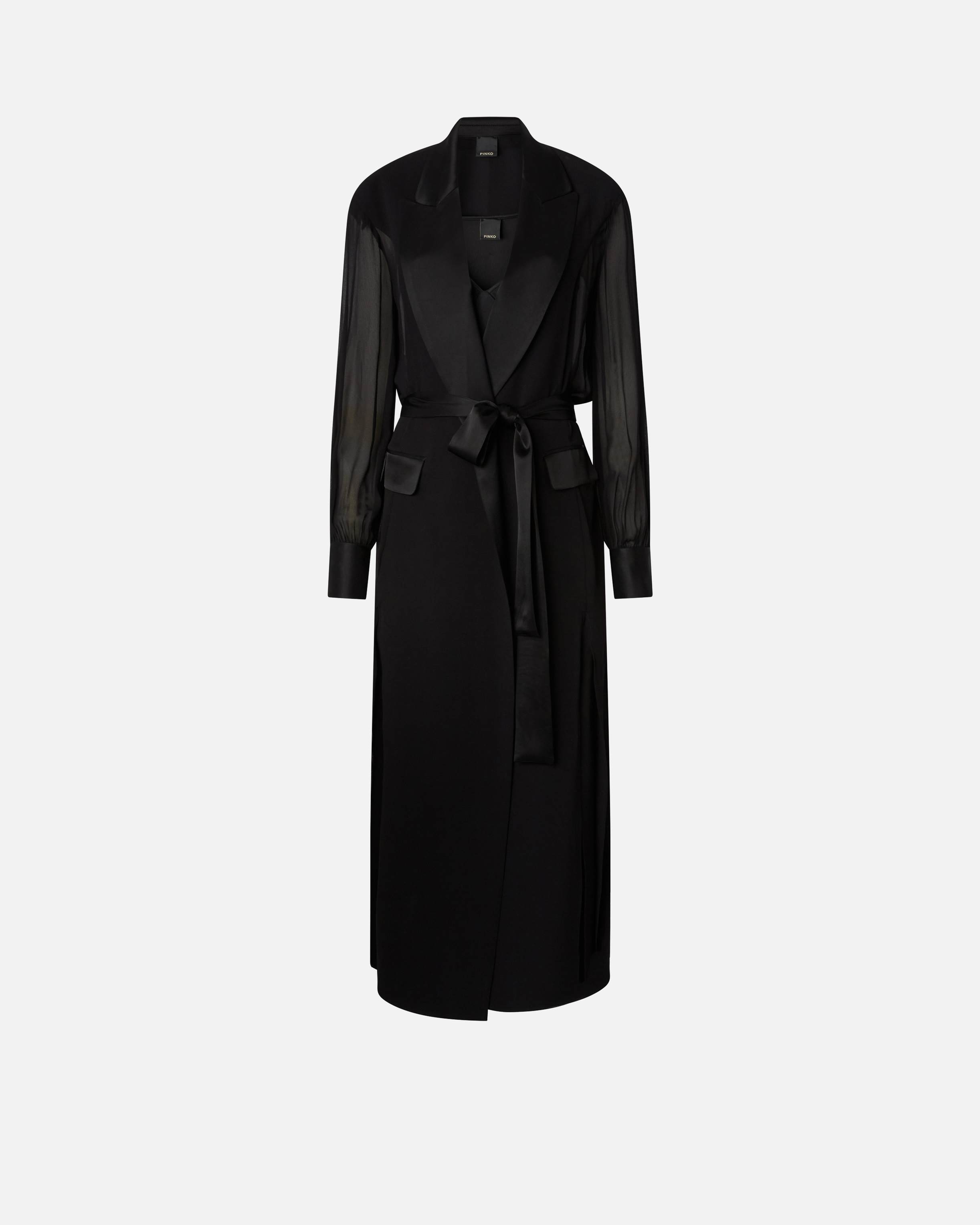 トレンチコート Pinko Classic Black Trench Coat With Belted Waist Pinko Classic Black Trench Coat With Belted Waist | ShopSimon