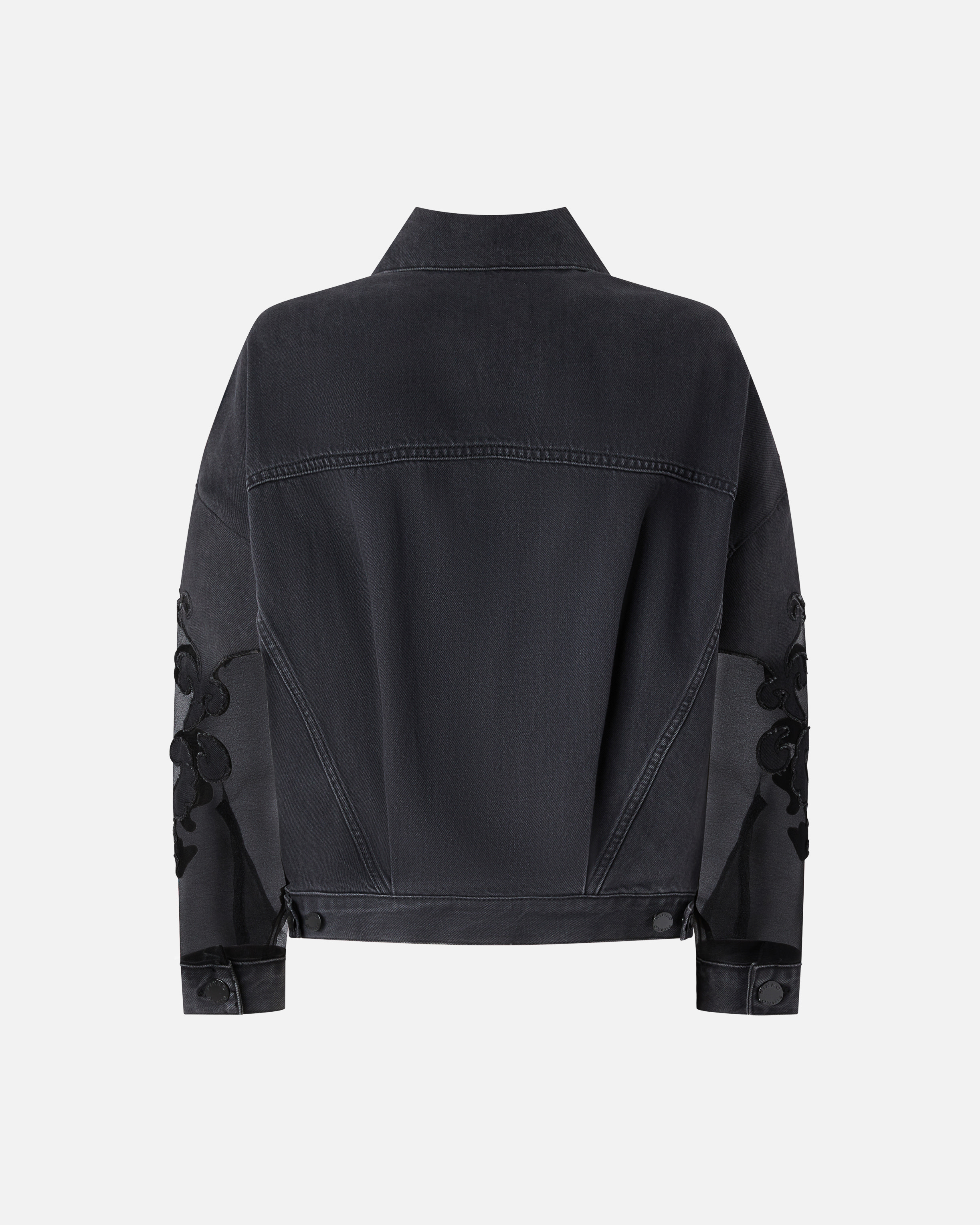 Pinko Black Denim Jacket With Organza Sleeves In Nero Limousine