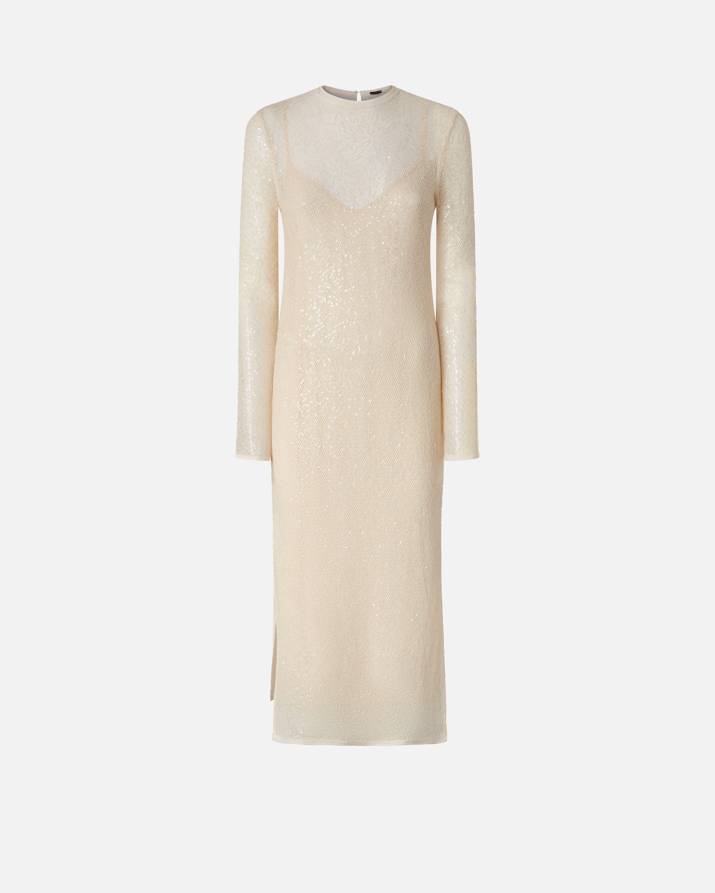 Pinko Sequined Mesh Midi Dress In G. Maroso Beige