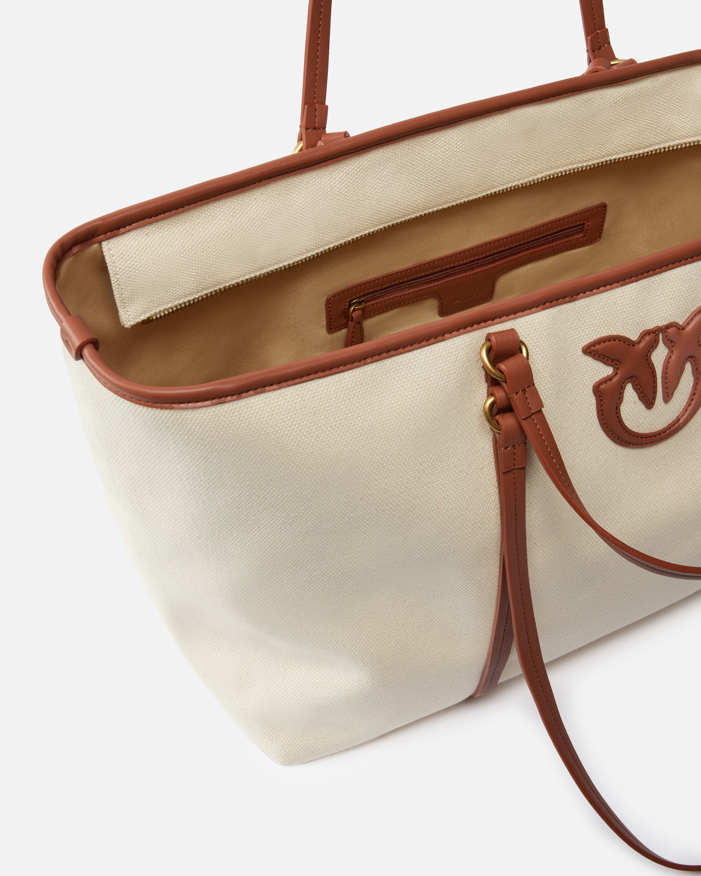 Pinko Maxi Shopper Bag In Recycled Canvas With Double Handles