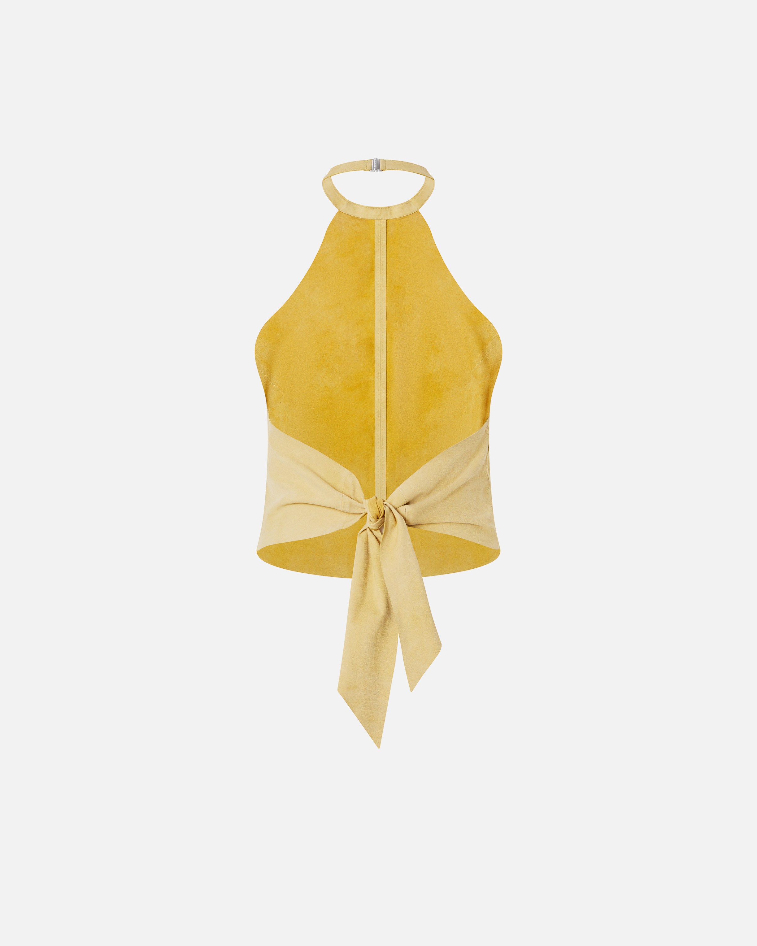 Pinko Suede Halterneck Tie-back Sleeveless Top In Jaune Canna