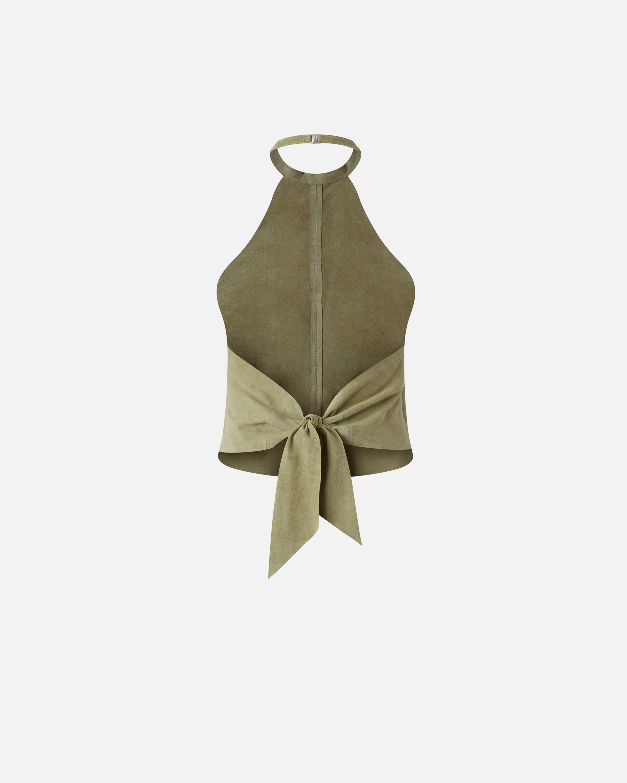 Pinko Suede Top With Open Back In Light Moss Green